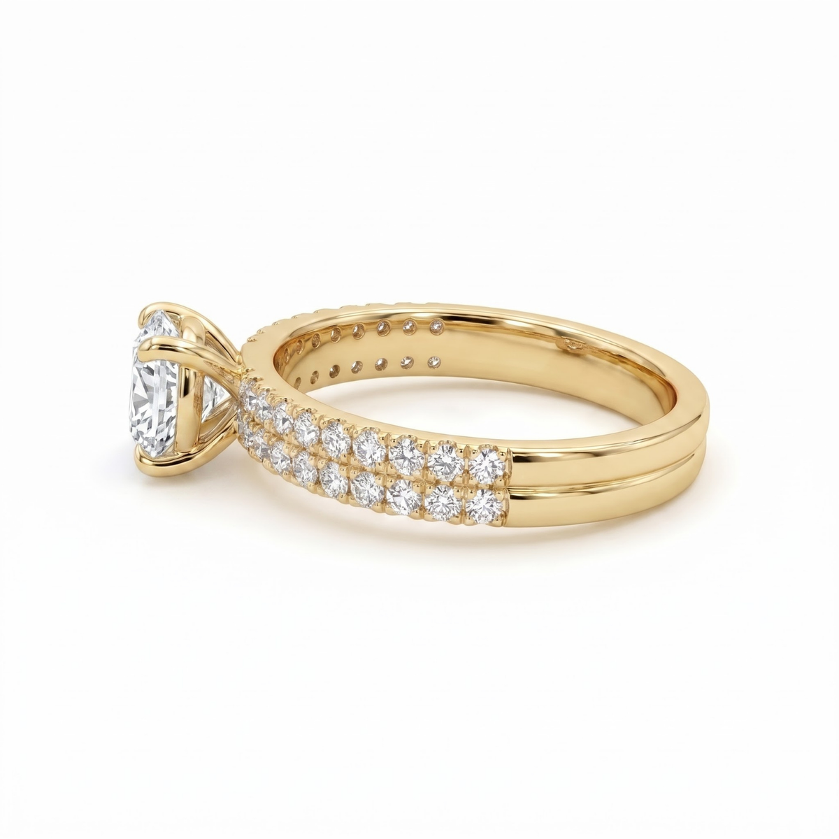 1.30 CTTW Round Gemstone Pav Diamond Double Row Band 14k Yellow Gold Engagement Ring