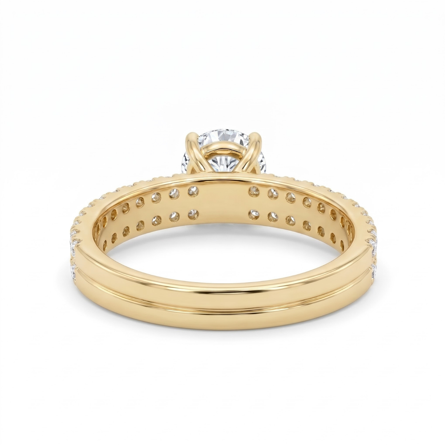 1.30 CTTW Round Gemstone Pav Diamond Double Row Band 14k Yellow Gold Engagement Ring