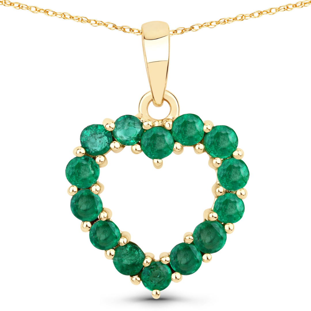 Collar con corazón de esmeralda de Zambia en oro amarillo de 10 quilates