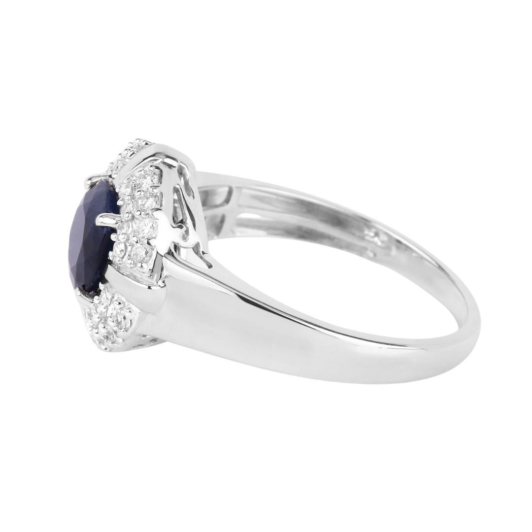 Genuine 10K Blue Sapphire and White Diamond Halo Ring