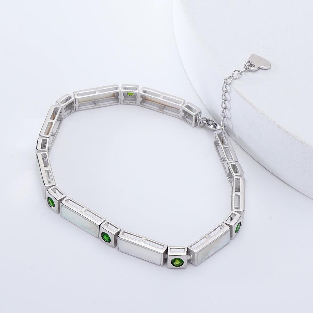 Natural Mother Of Pearl & Chrome Diopside Bracelet - FineColorJewels