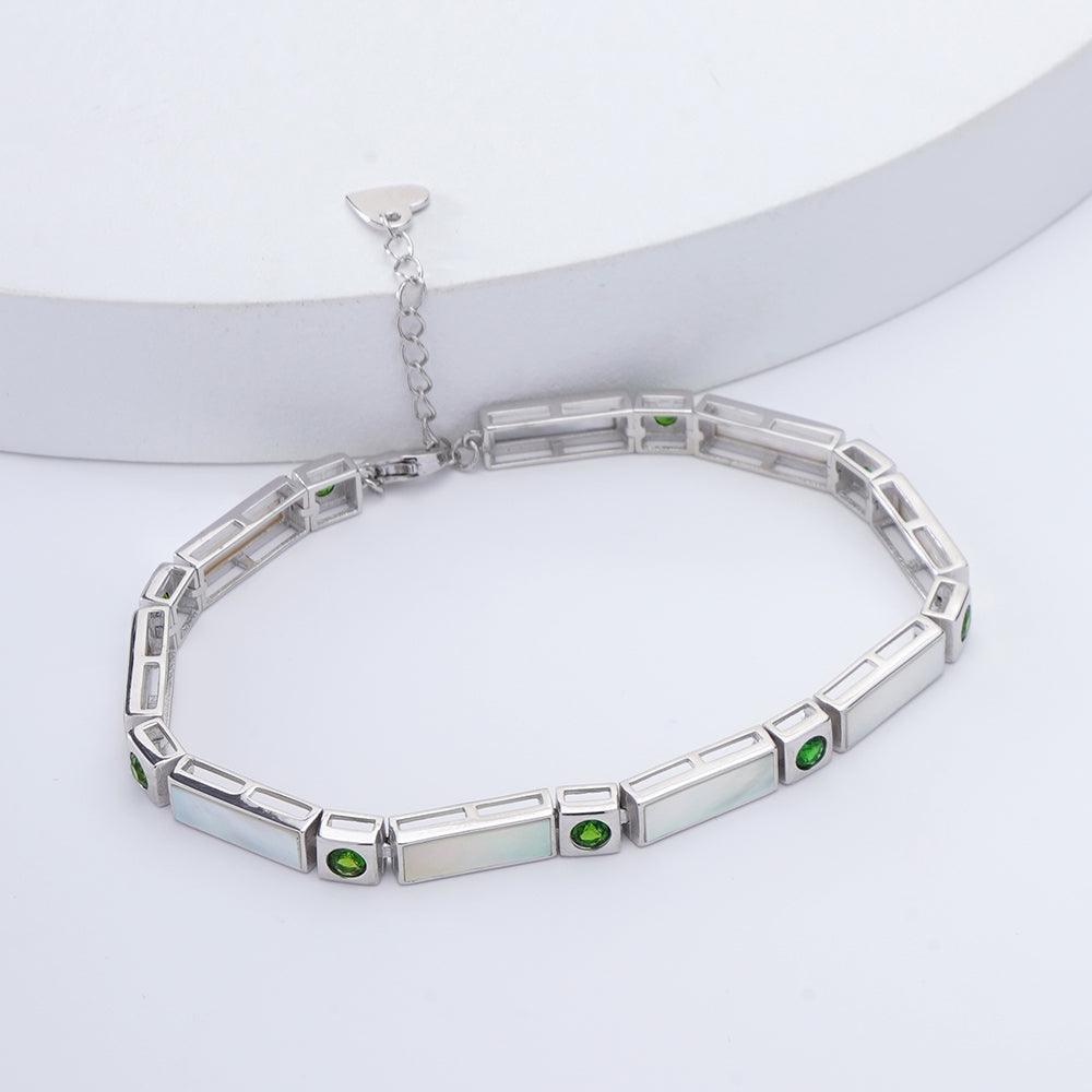 Natural Mother Of Pearl & Chrome Diopside Bracelet - FineColorJewels