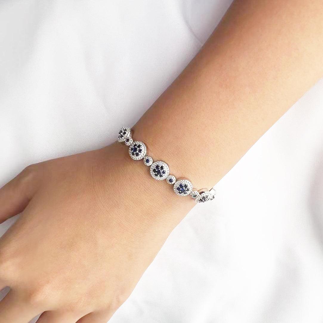 Lab Grown Blue Sapphire Halo Tennis Bracelet Fine Color Jewels Wedding Bridal Bracelet, Birthday gift for her, Blue Sapphire Bracelet, Bridesmaid Gift 925 Sterling Silver, Bridesmaid Gift for Her, Created sapphire bracelet. , dla-dm-discount-all-154898, everyday gift for her, gift for her, gift for hergift for women, Jewelry Gift for her, ring gift for her., Sapphire Halo Bracelet, September Birthstone Bracelet, Wedding Gift For Her