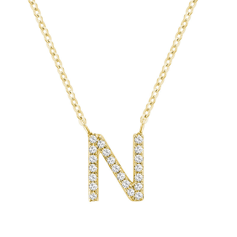 Product Image of Bold Diamond N Letter Initial Necklace Yellow Gold