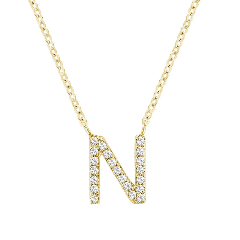 Product Image of Bold Diamond N Letter Initial Necklace Yellow Gold