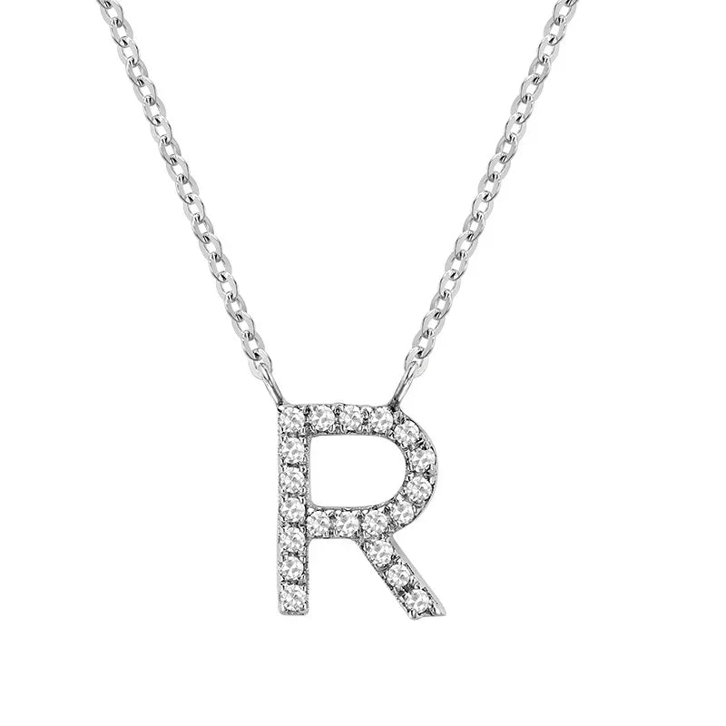 Product Image of Bold Diamond R Letter Initial Necklace White Gold