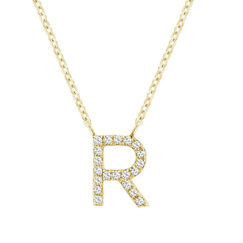 Product Image of Bold Diamond R Letter Initial Necklace Yellow Gold