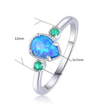 Blue opal ring sterling silver ring rhodium-plated ring lab-grown opal Three Stone Ring 925 Sterling Silver Stacking Opal Ring opal teardrop ring opal engagement ring opal gemstone ring Emerald Cut Ring engagement ring Best Gifts For Women 