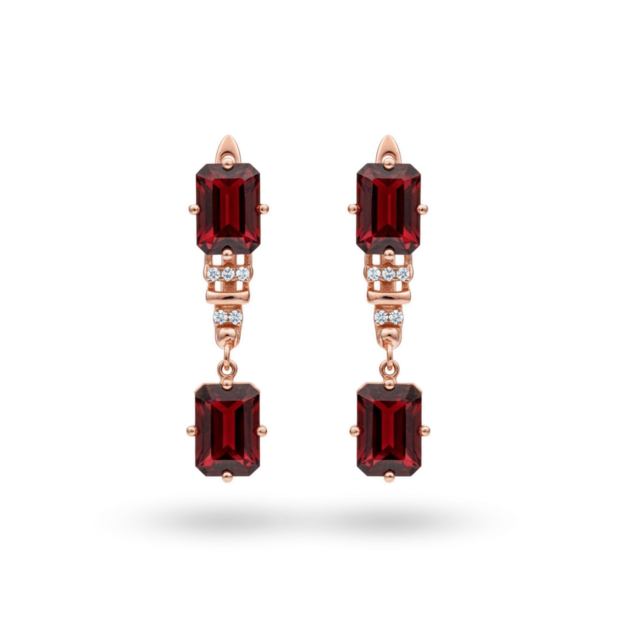 Natural Garnet & White Topaz Sterling Silver Earrings