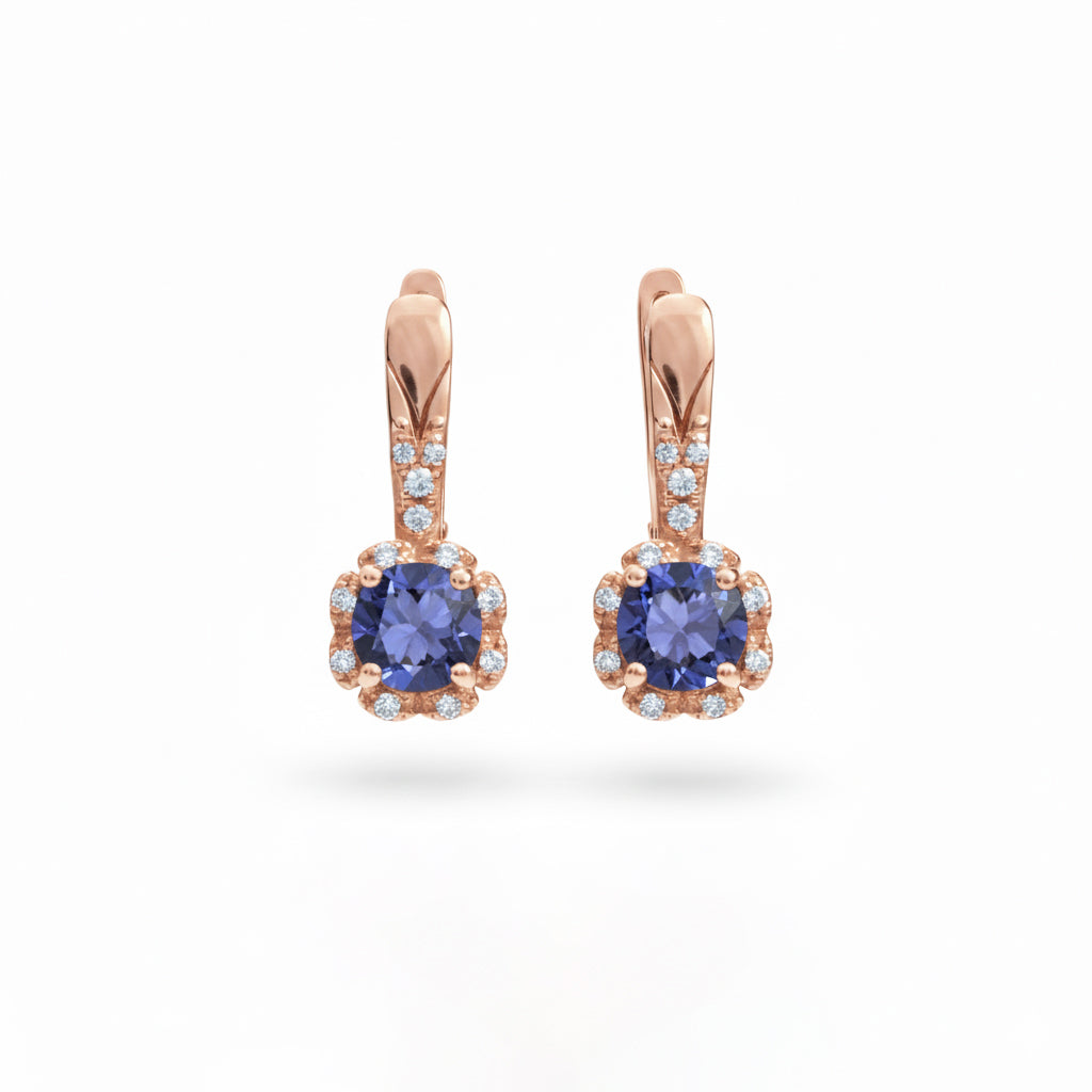 Natural Blue Iolite Sterling Silver Earrings