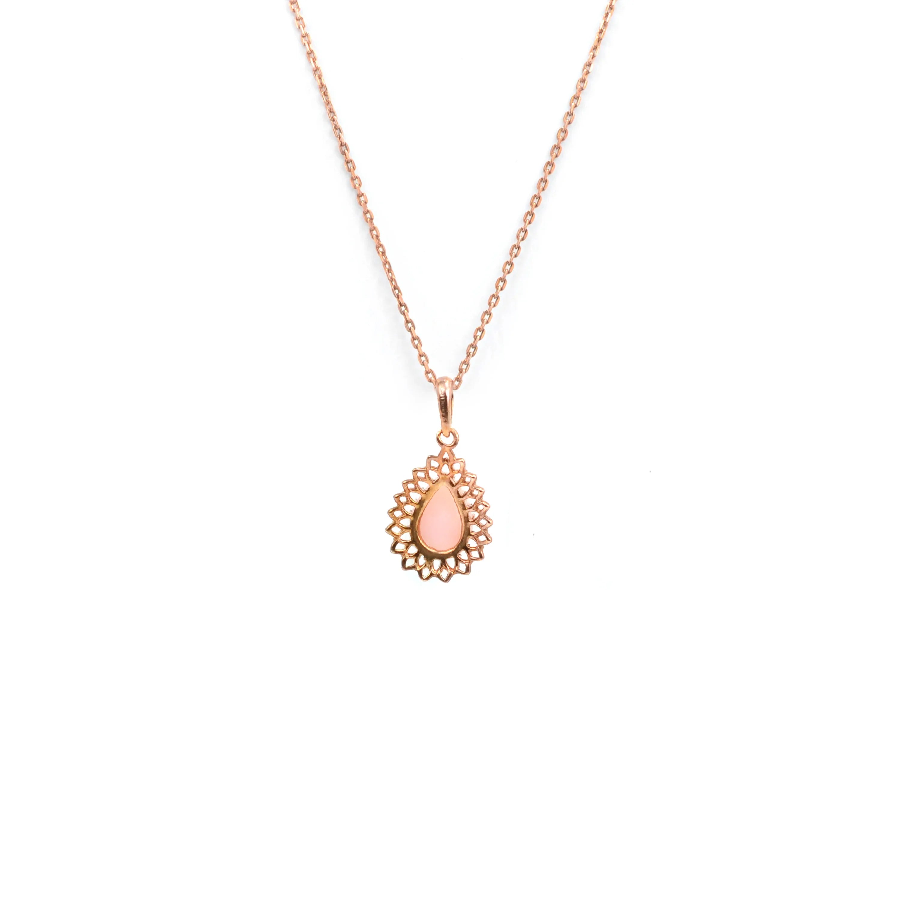 Pink Opal Teardrop Pendant Necklace