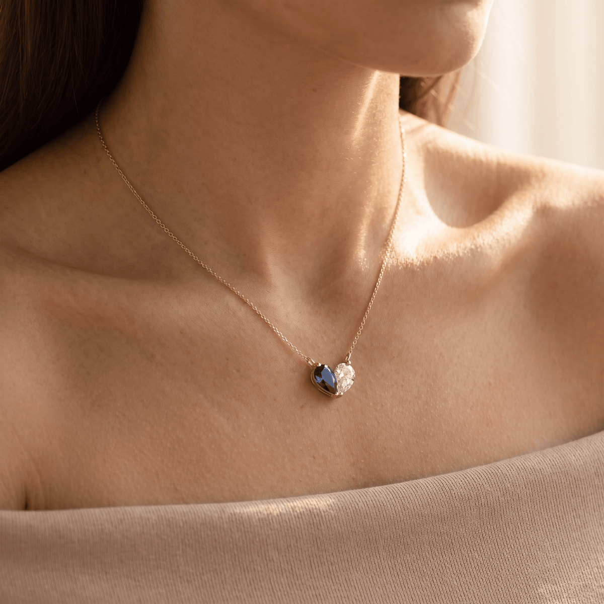 4.44 Cttw Pear Emerald, Ruby, Sapphire and Lab Diamond 14K Yellow Gold Toi et Moi Heart Pendant Necklace