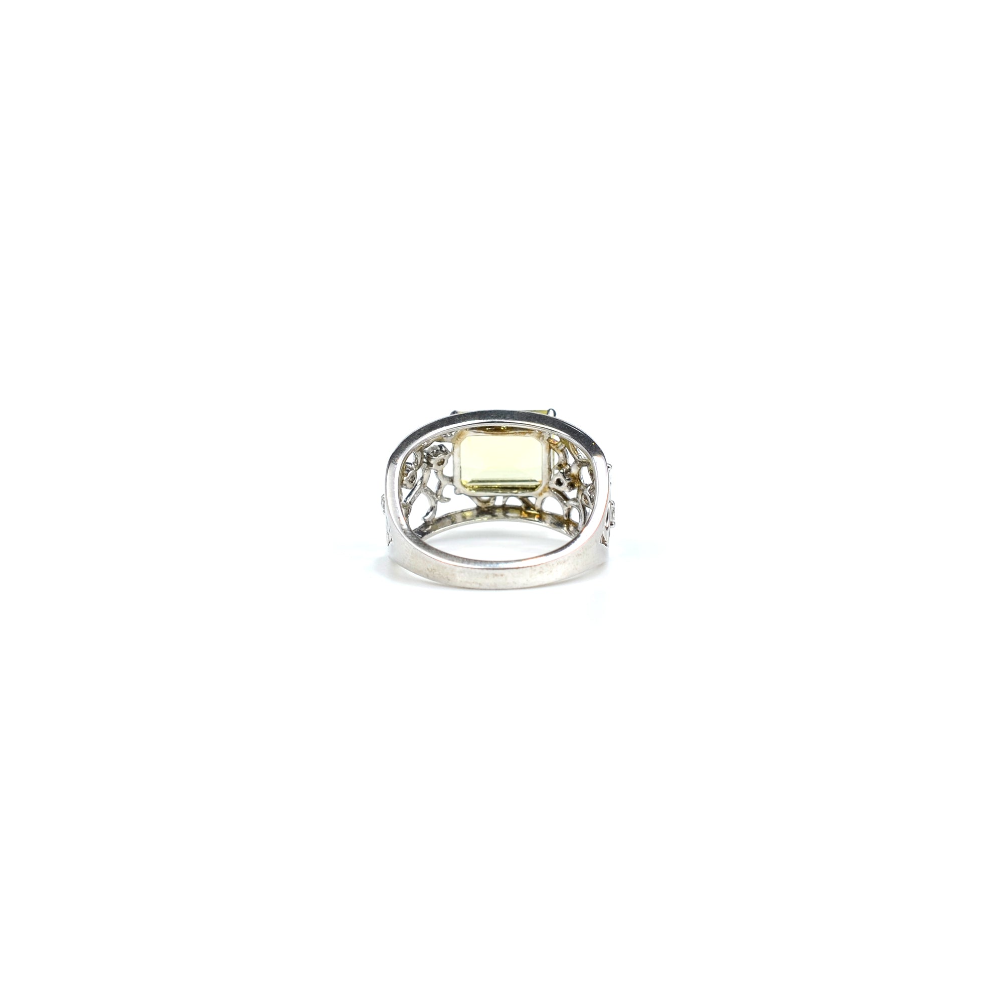 Emerald Cut Lemon Quartz Silver Filigree Ring