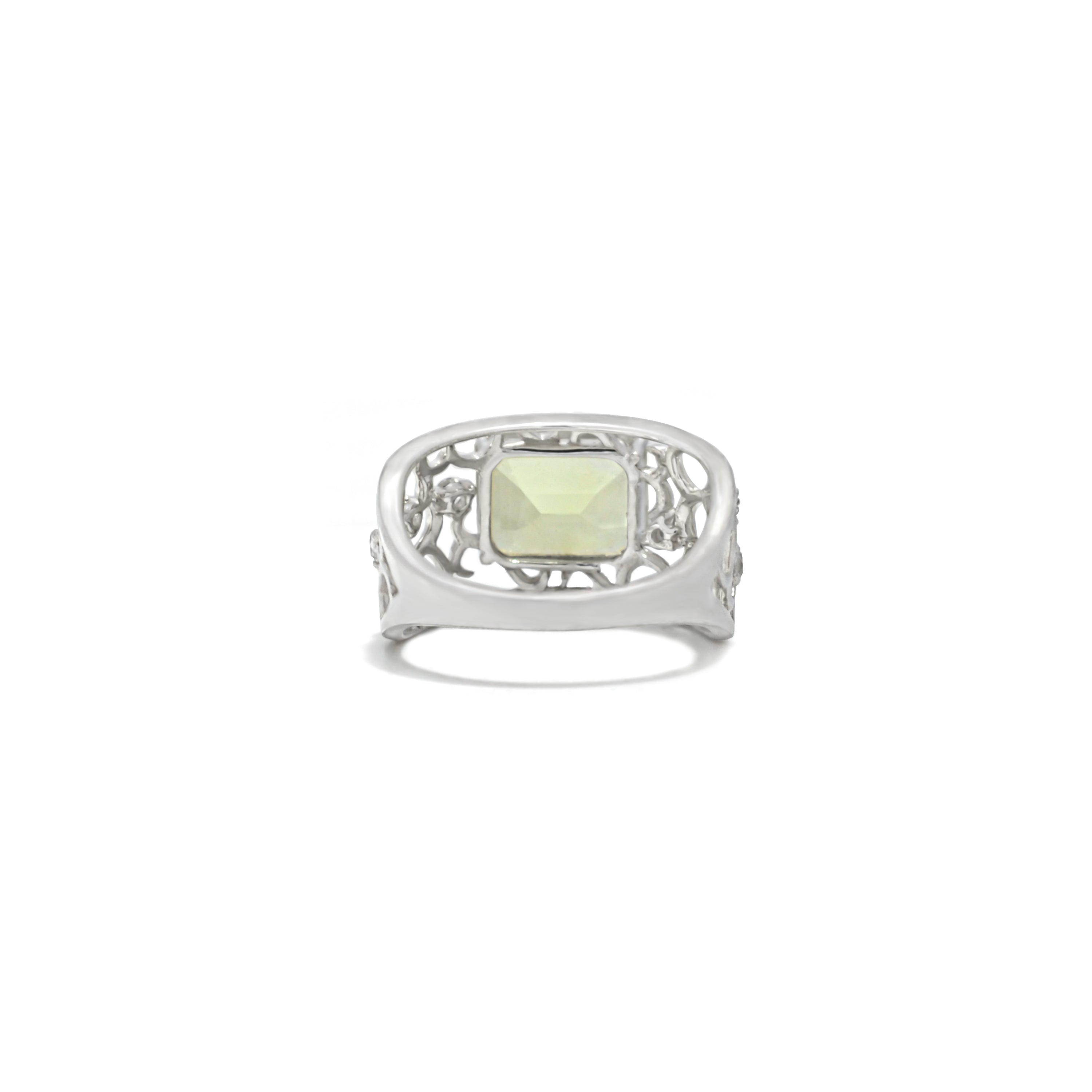 Emerald Cut Lemon Quartz Silver Filigree Ring