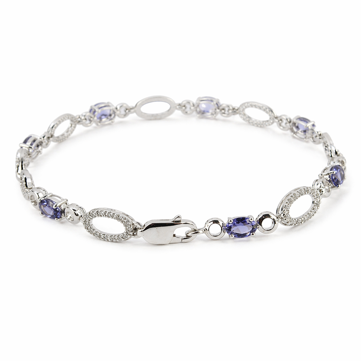 2.5 Ct Oval Blue Iolite Prong Silver Tennis Link Bracelet