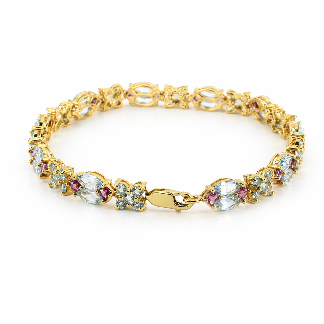15.5 Ct Marquise Sky Blue Topaz Prong Silver Cluster Tennis Link Bracelet