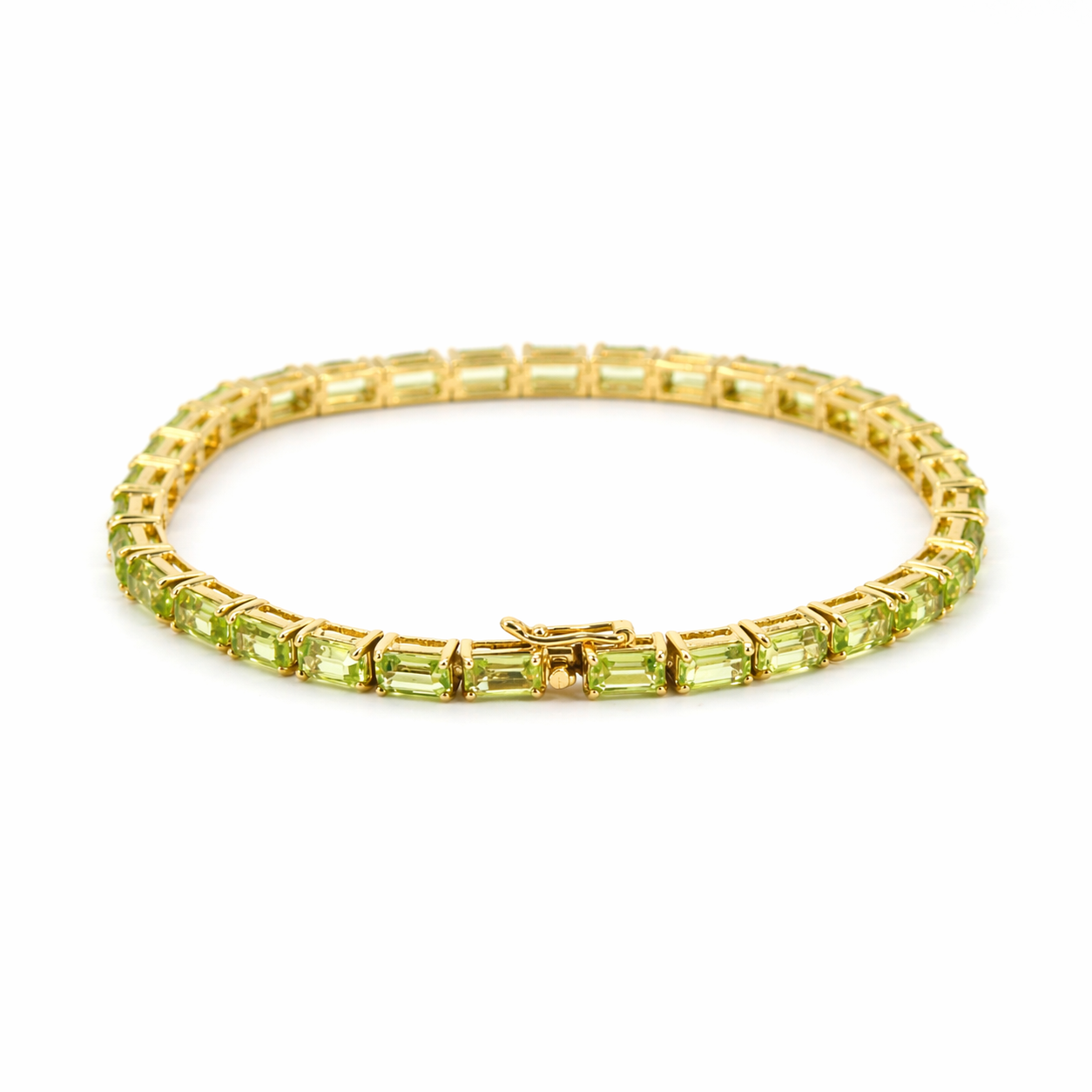 9.6 Ct Emerald Green Peridot Prong Silver Tennis Bracelet