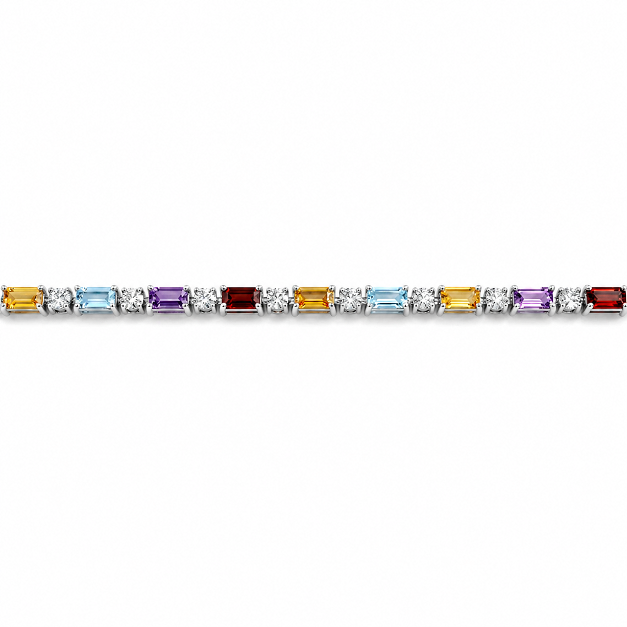 12.5 Ct Multi Gemstone Rainbow Prong Silver Tennis Bracelet