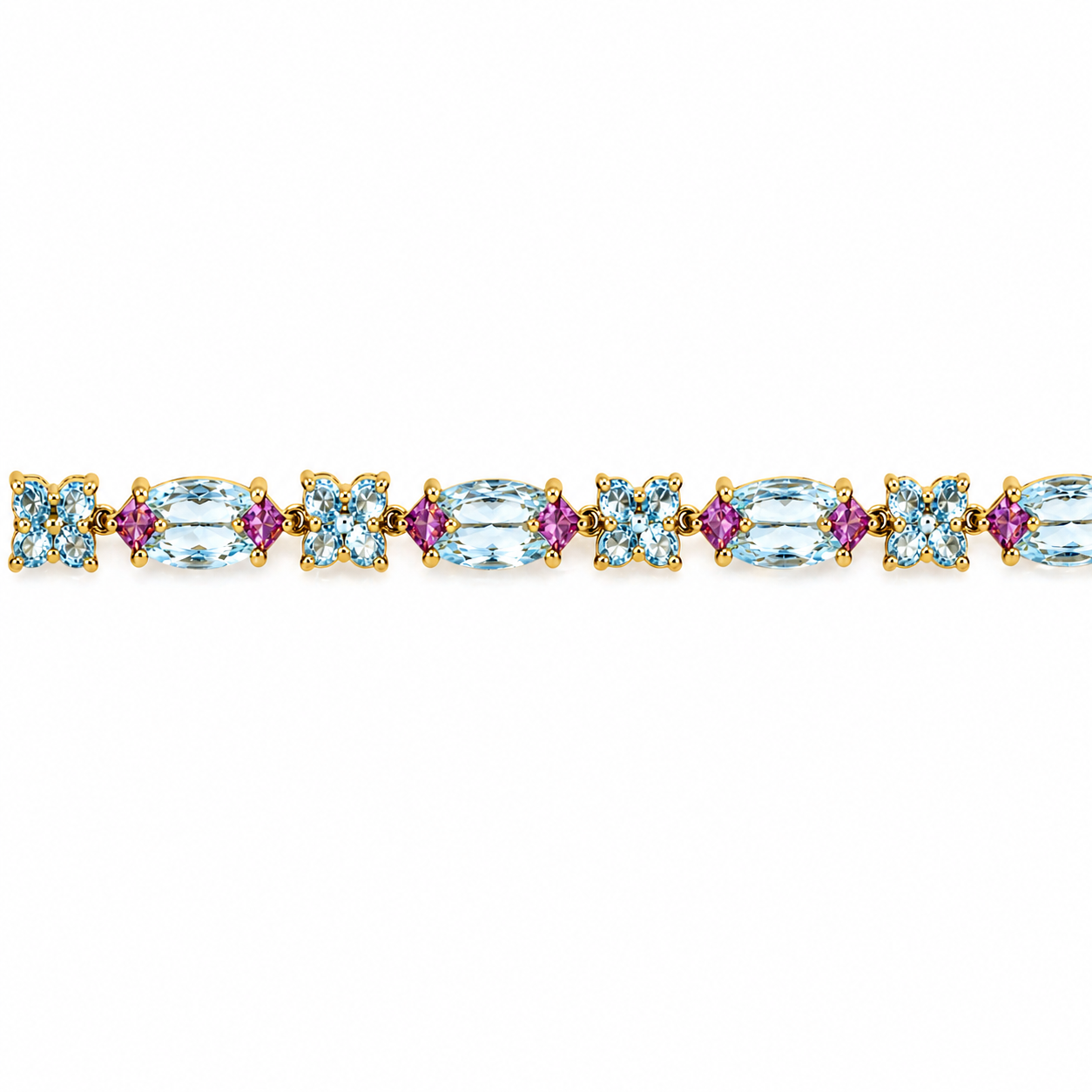 15.5 Ct Marquise Sky Blue Topaz Prong Silver Cluster Tennis Link Bracelet