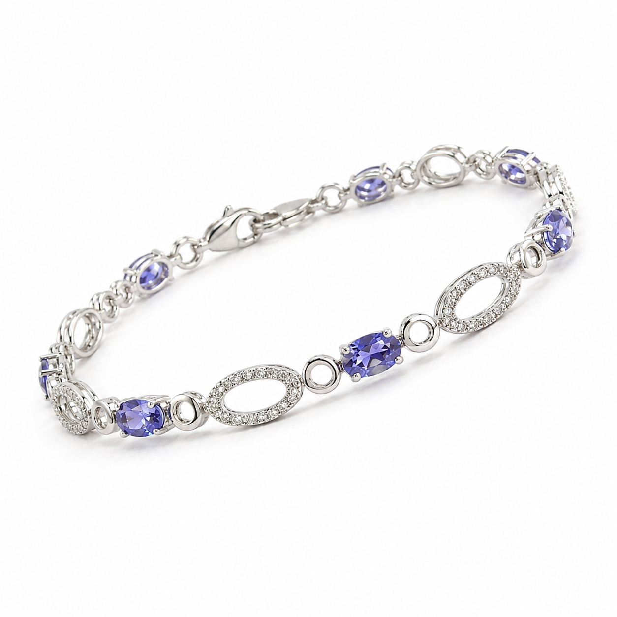2.5 Ct Oval Blue Iolite Prong Silver Tennis Link Bracelet