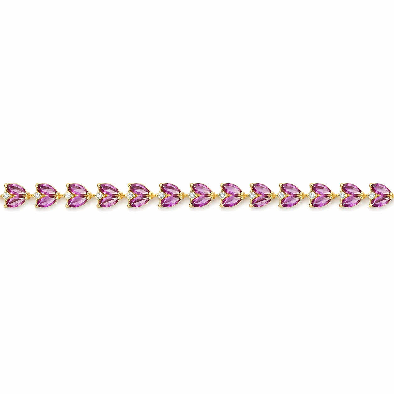 15.4 Ct Marquise Purple Rhodolite Garnet Prong Yellow Gold Over Silver Link Bracelet