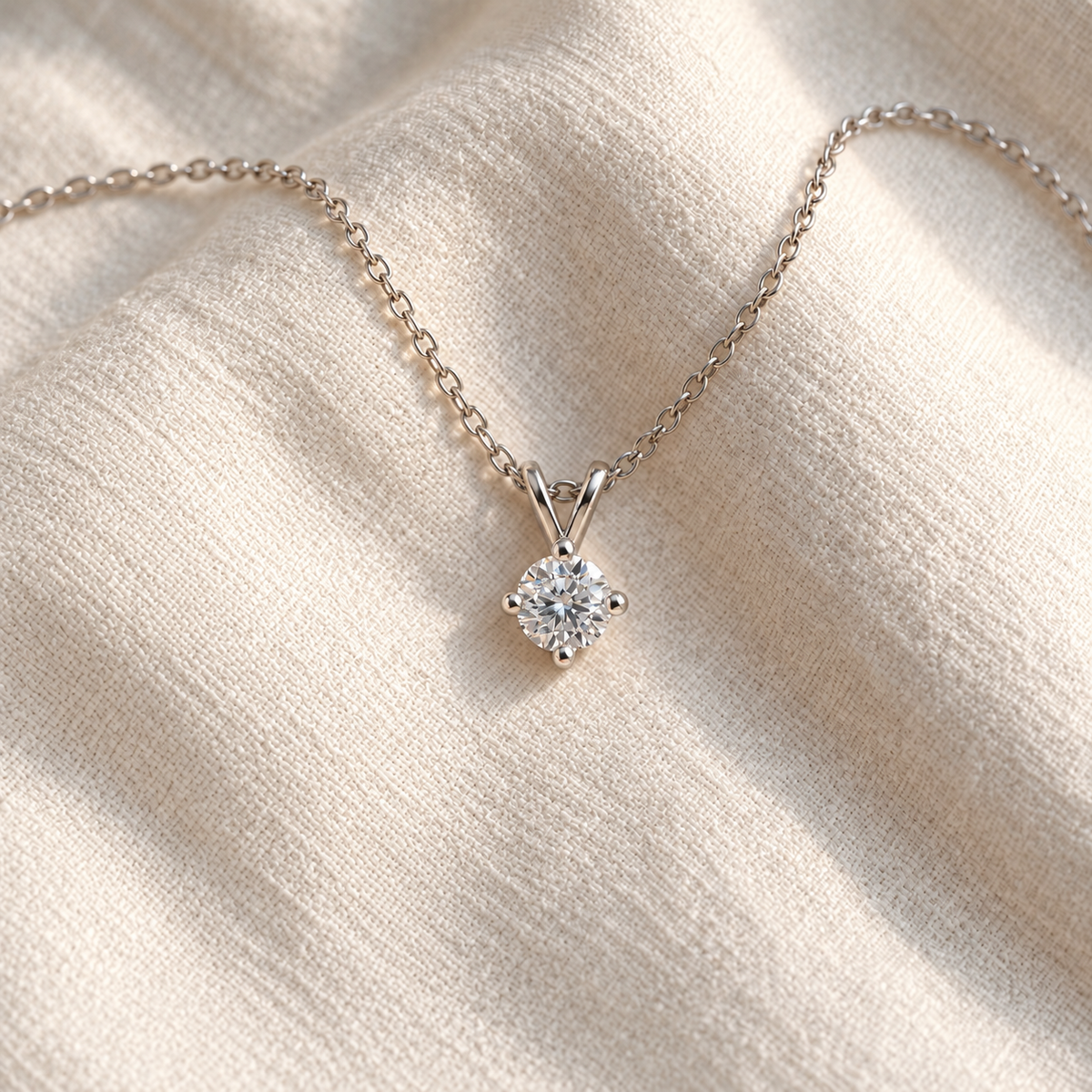 IGI Certified Round Lab Grown Diamond Rhodium Over Silver Solitaire Necklace