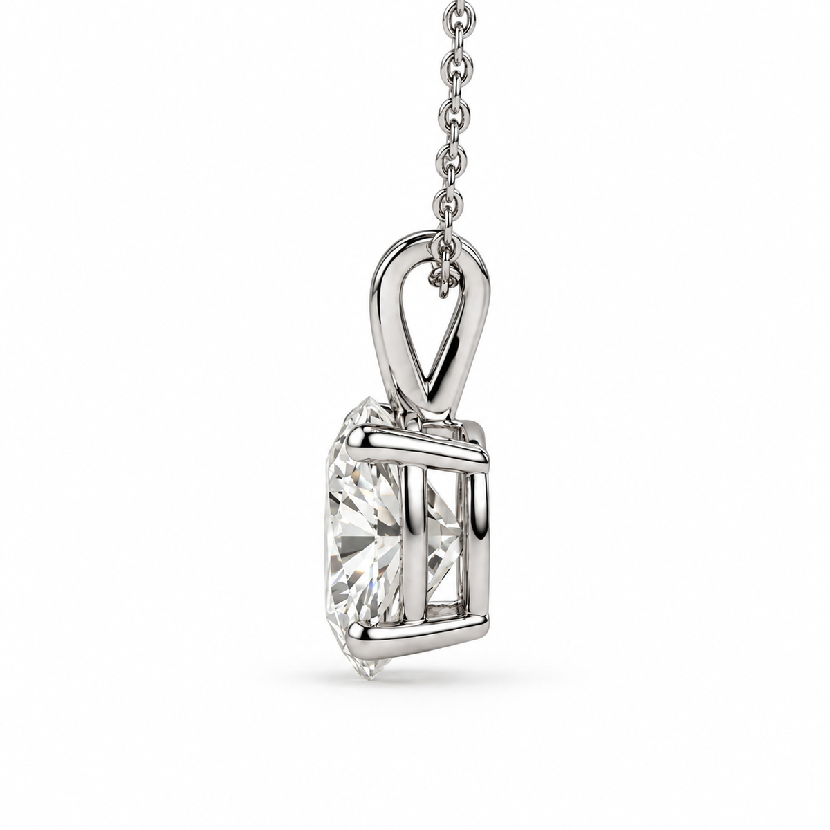 IGI Certified Oval Lab Grown Diamond Rhodium Over Silver Solitaire Necklace