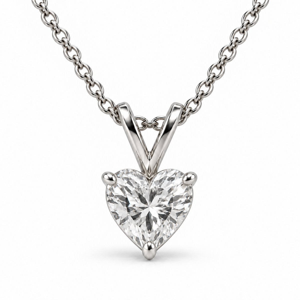 IGI Certified Heart Lab Grown Diamond Rhodium Over Silver Solitaire Necklace