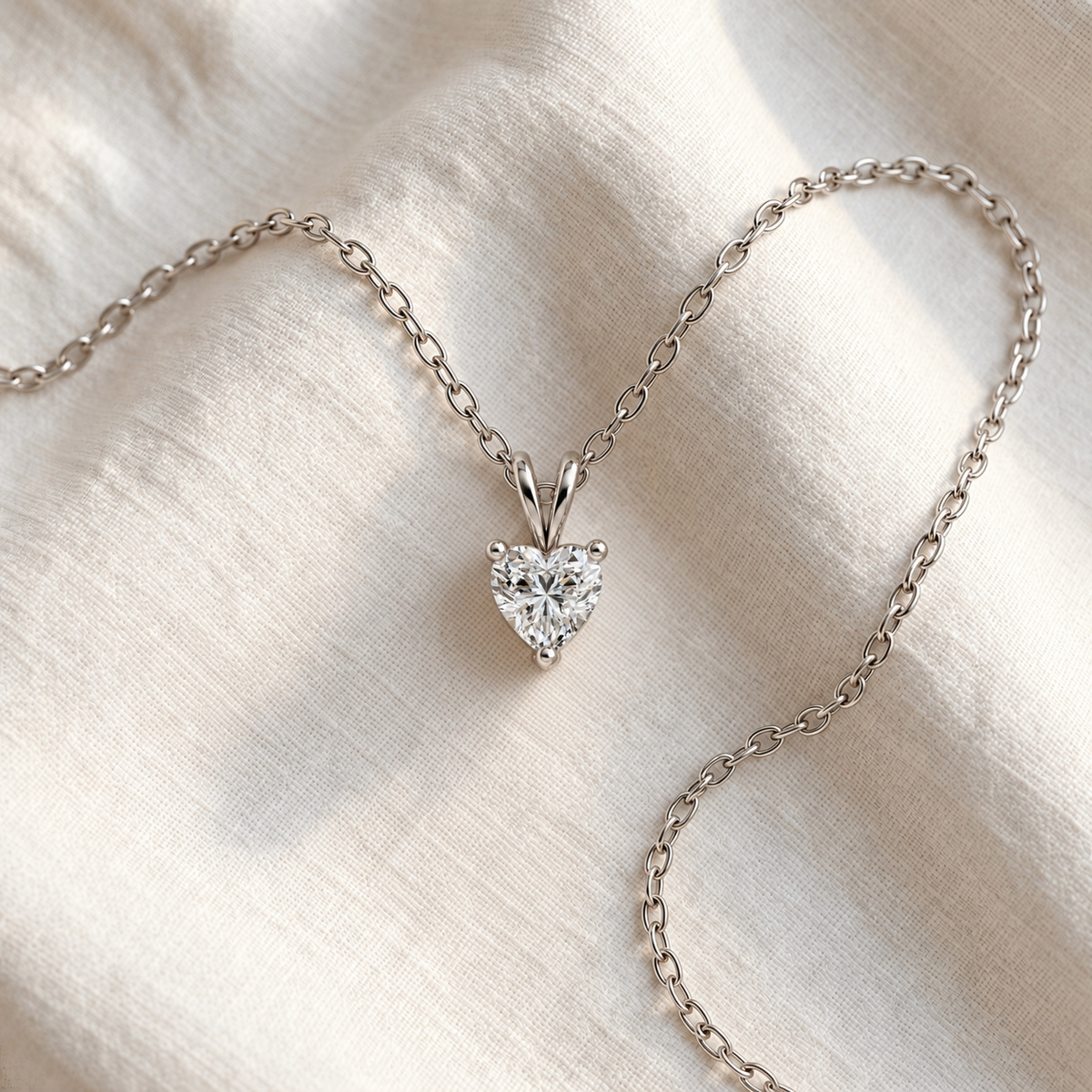 IGI Certified Heart Lab Grown Diamond Rhodium Over Silver Solitaire Necklace