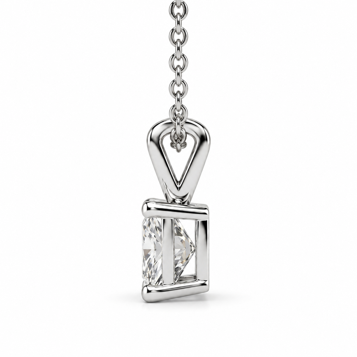 IGI Certified Princess Cut Lab Grown Diamond Rhodium Over Silver Square Solitaire Necklace