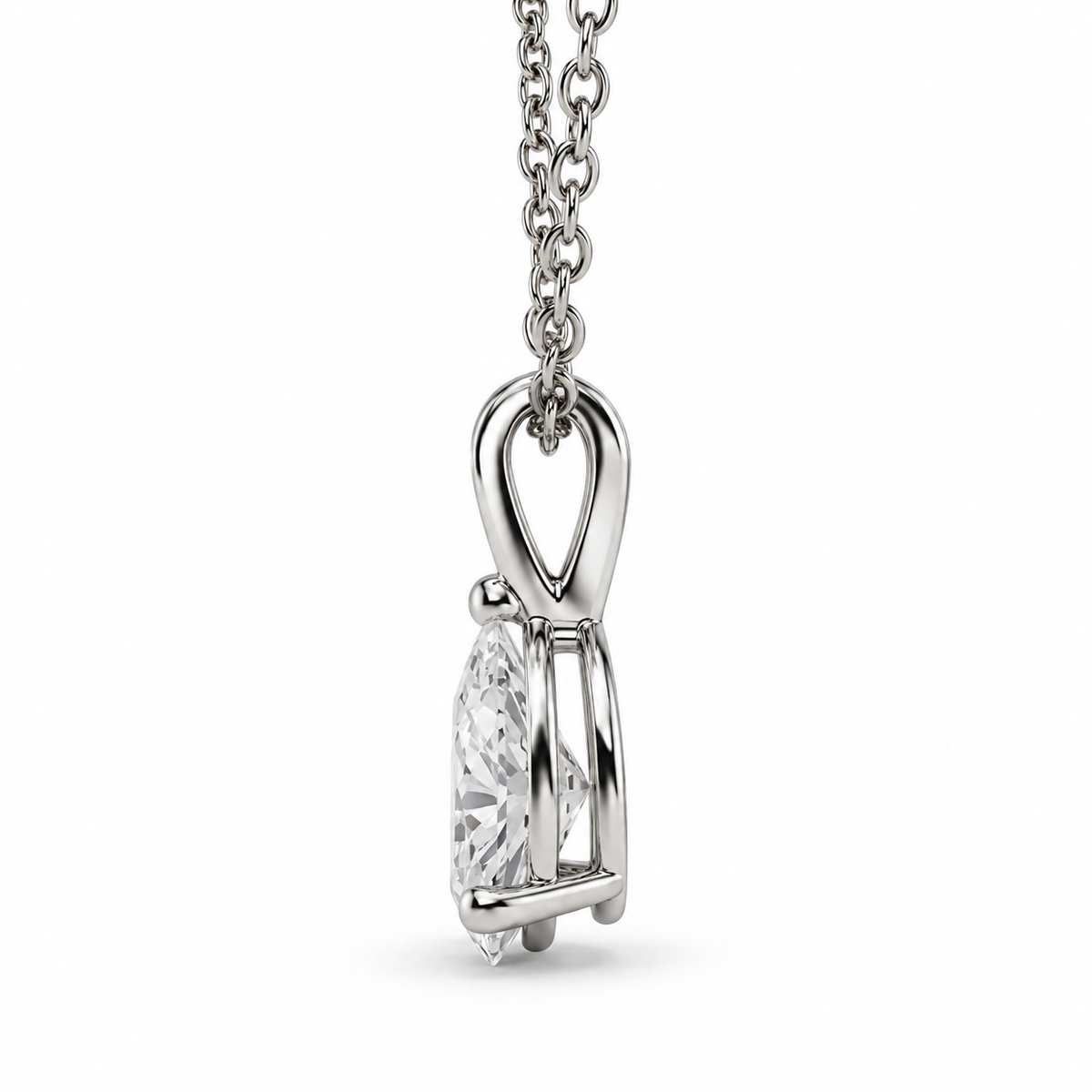IGI Certified Pear Lab Grown Diamond Rhodium Over Silver Solitaire Necklace