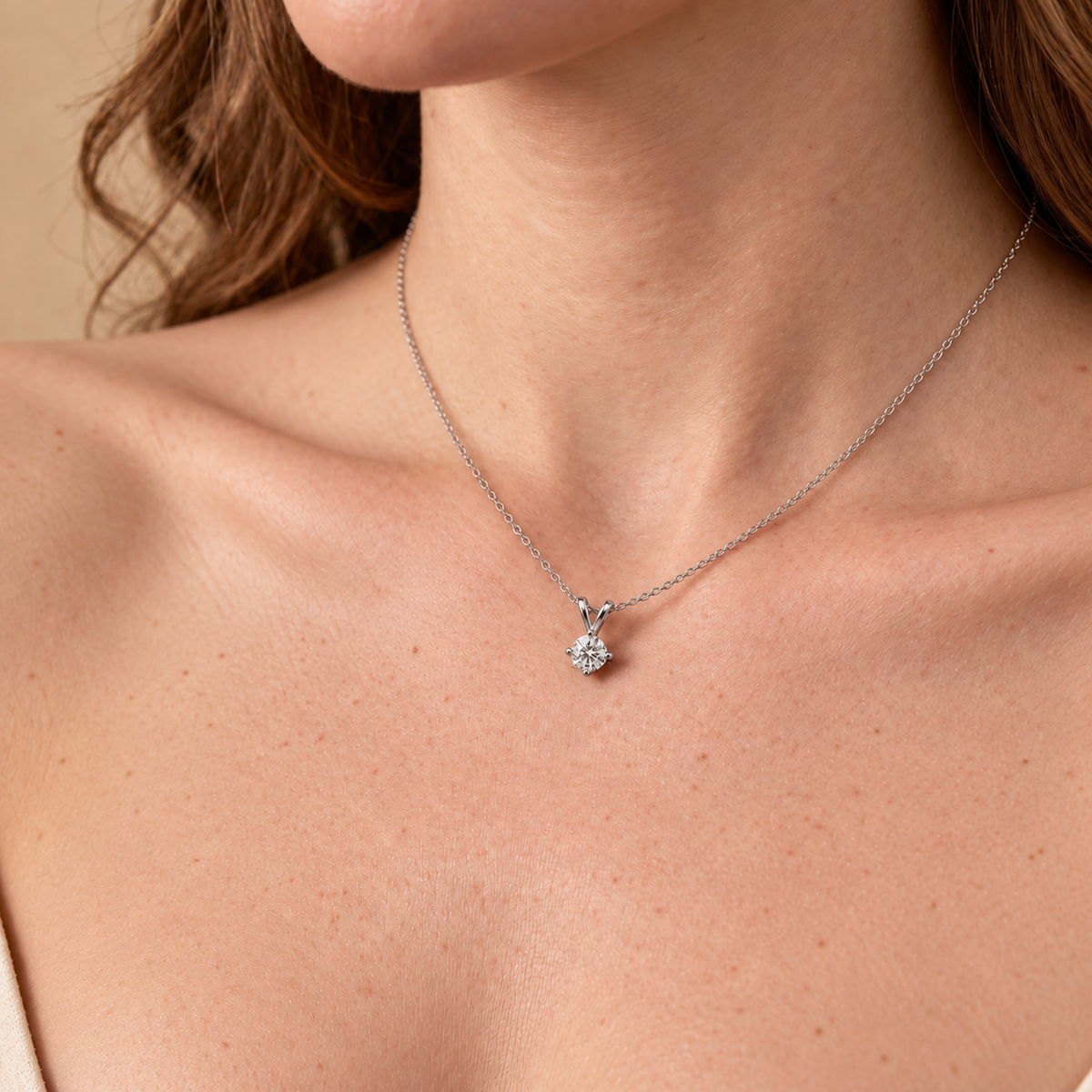 IGI Certified Round Lab Grown Diamond Rhodium Over Silver Solitaire Necklace