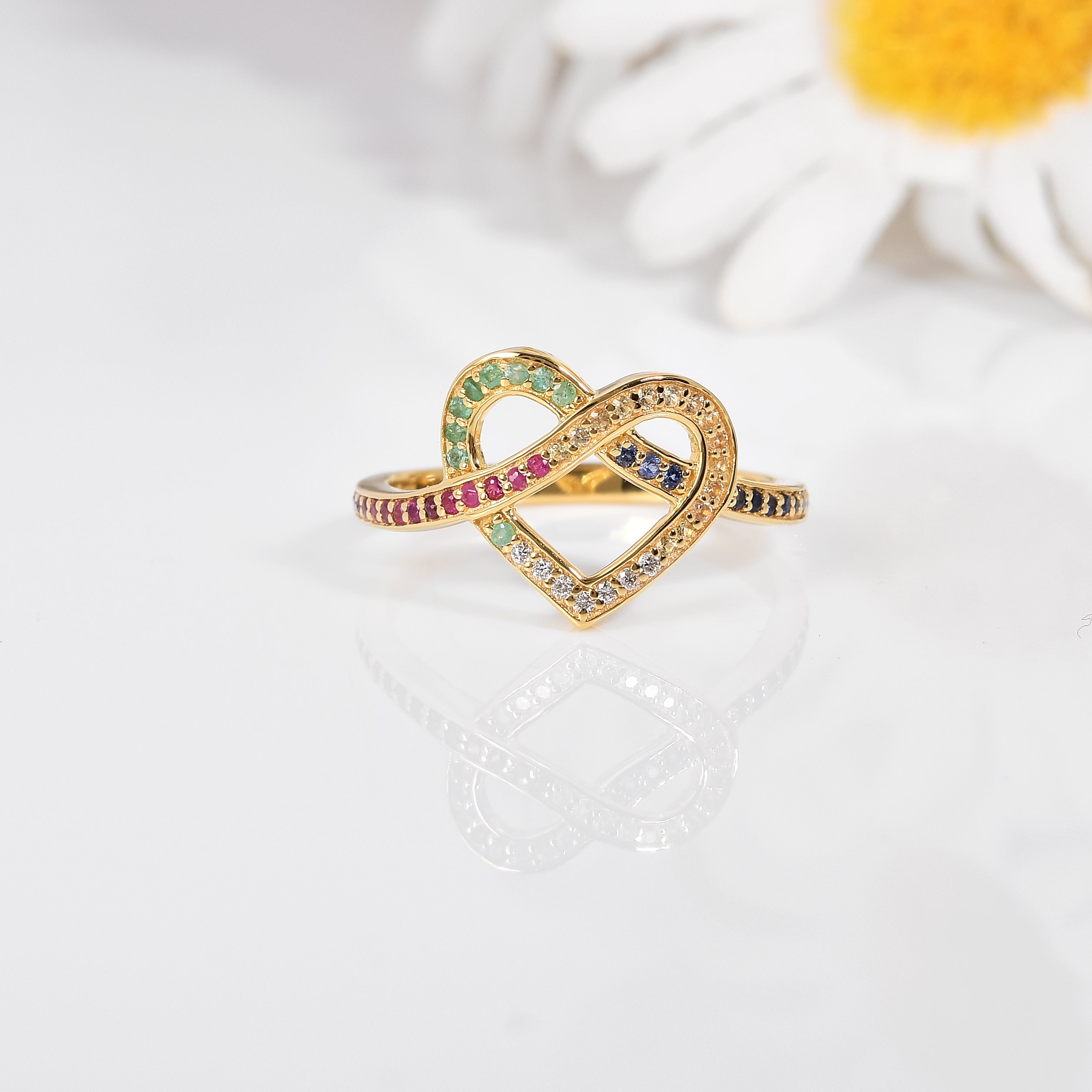 22k Gold Vermeil Diamond and Multi-Gemstone Infinity Heart Ring Fine Color Jewels