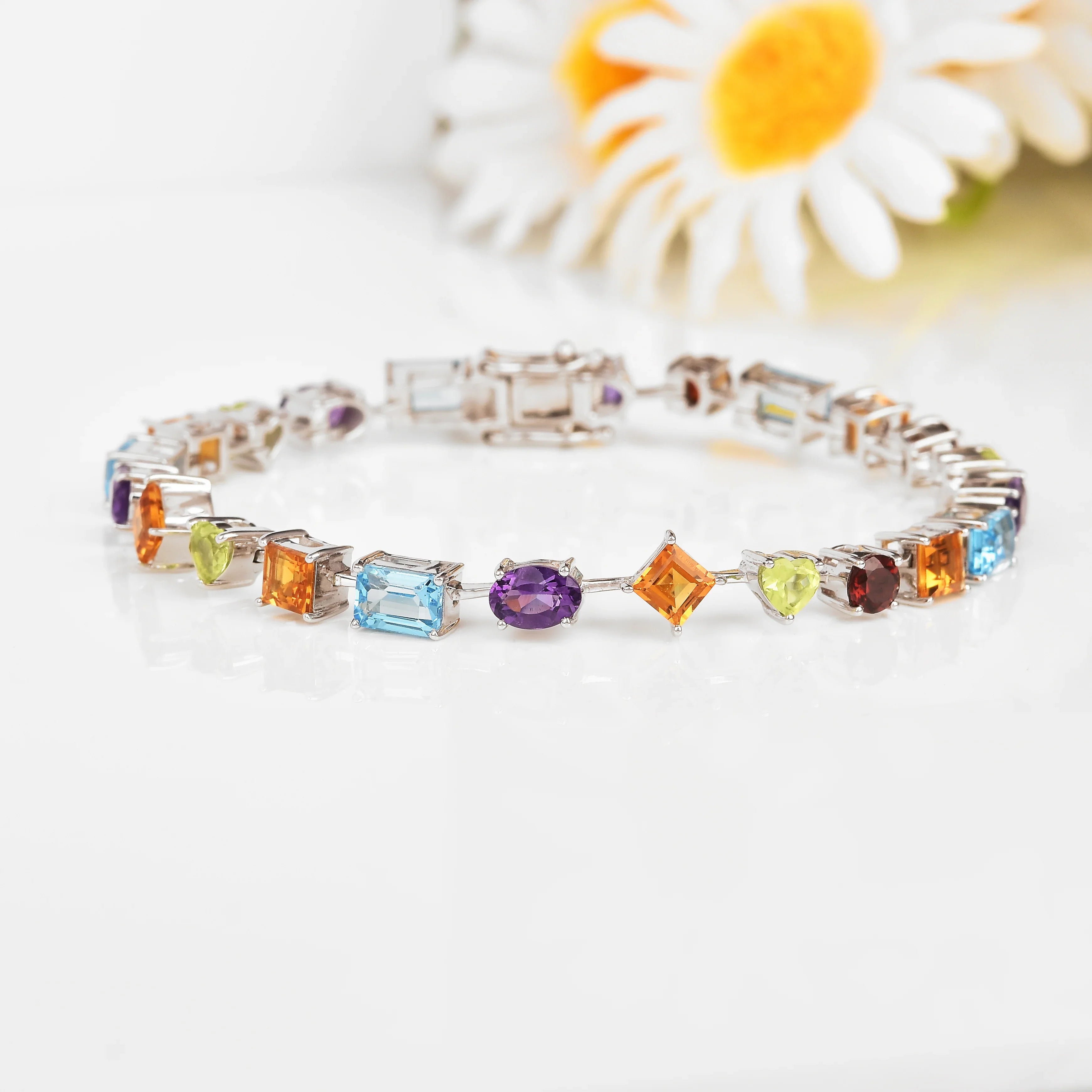 Genuine Multi Stone Tennis Bracelet Sterling Silver