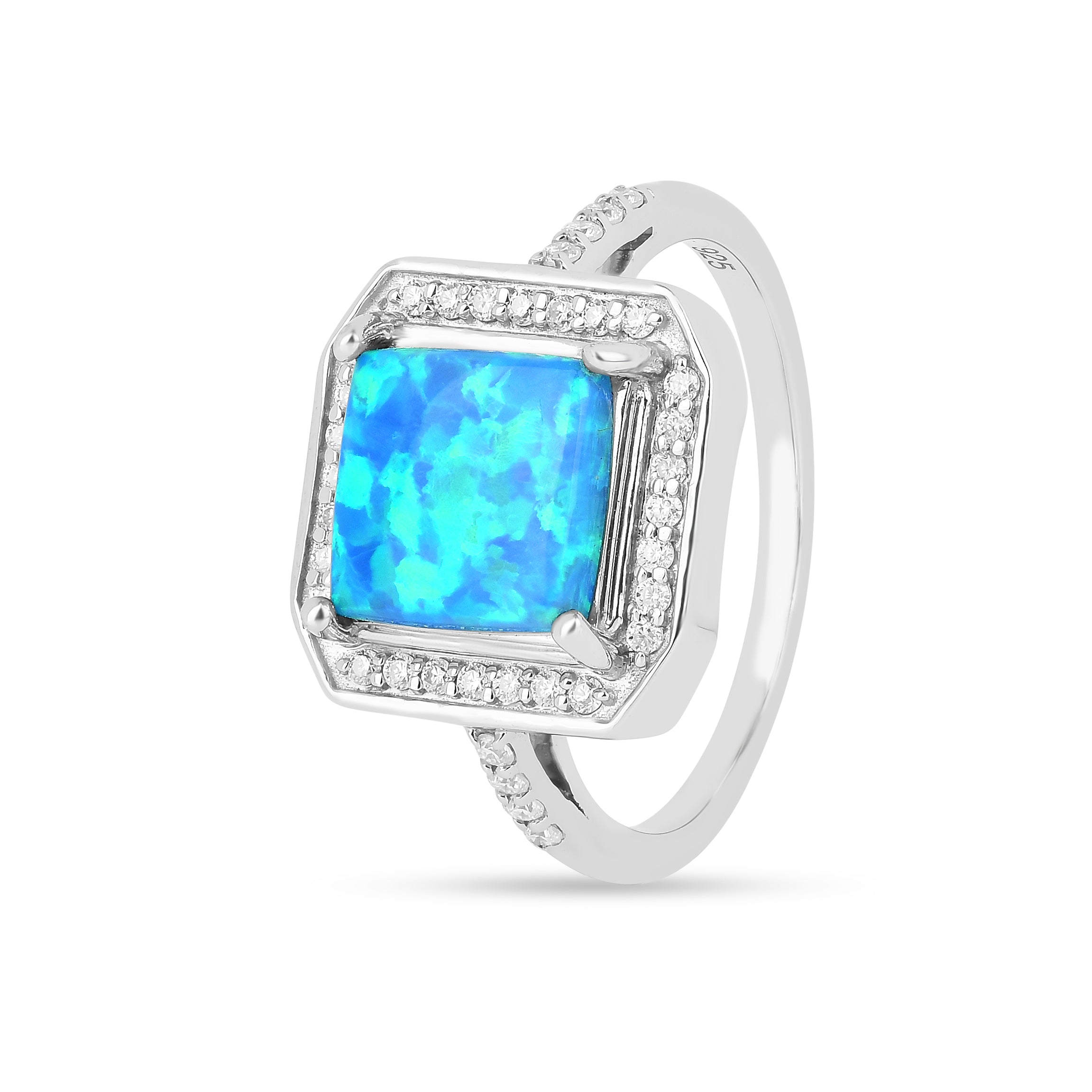 Lab Created Blue Opal Halo Ring