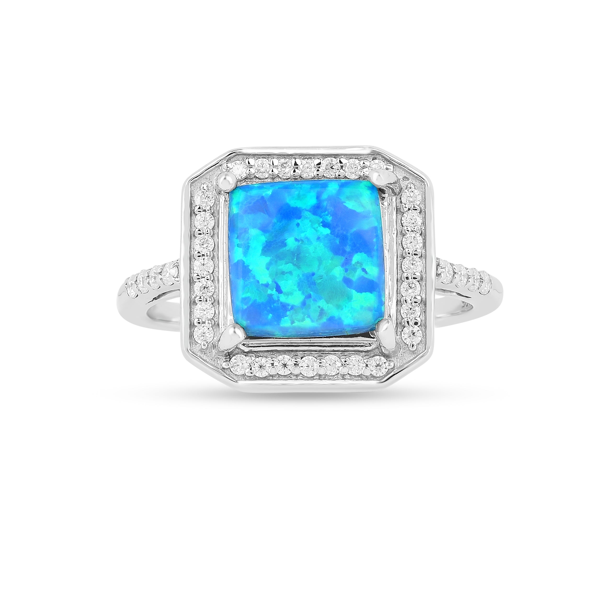 Lab Created Blue Opal Halo Ring
