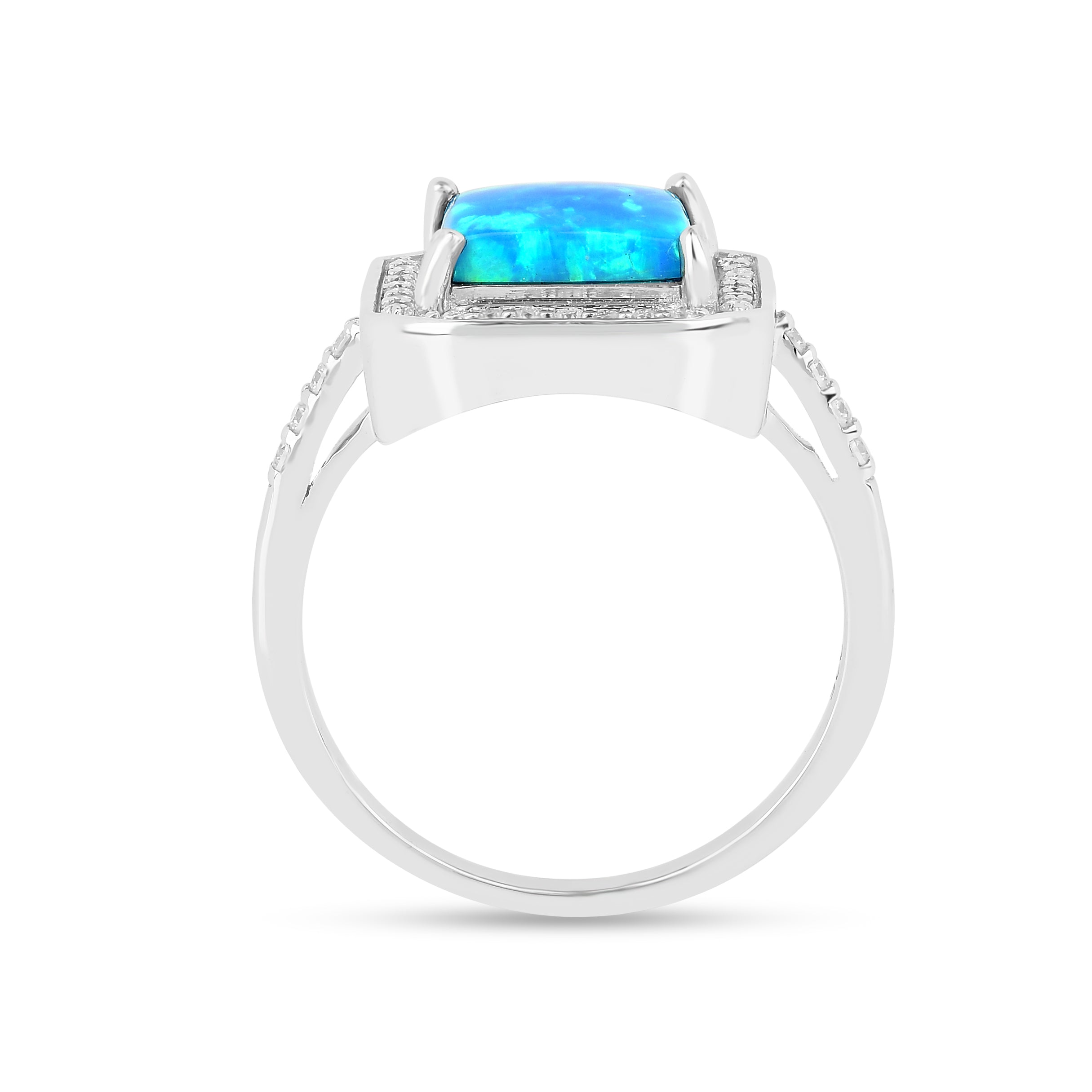 Lab Created Blue Opal Halo Ring