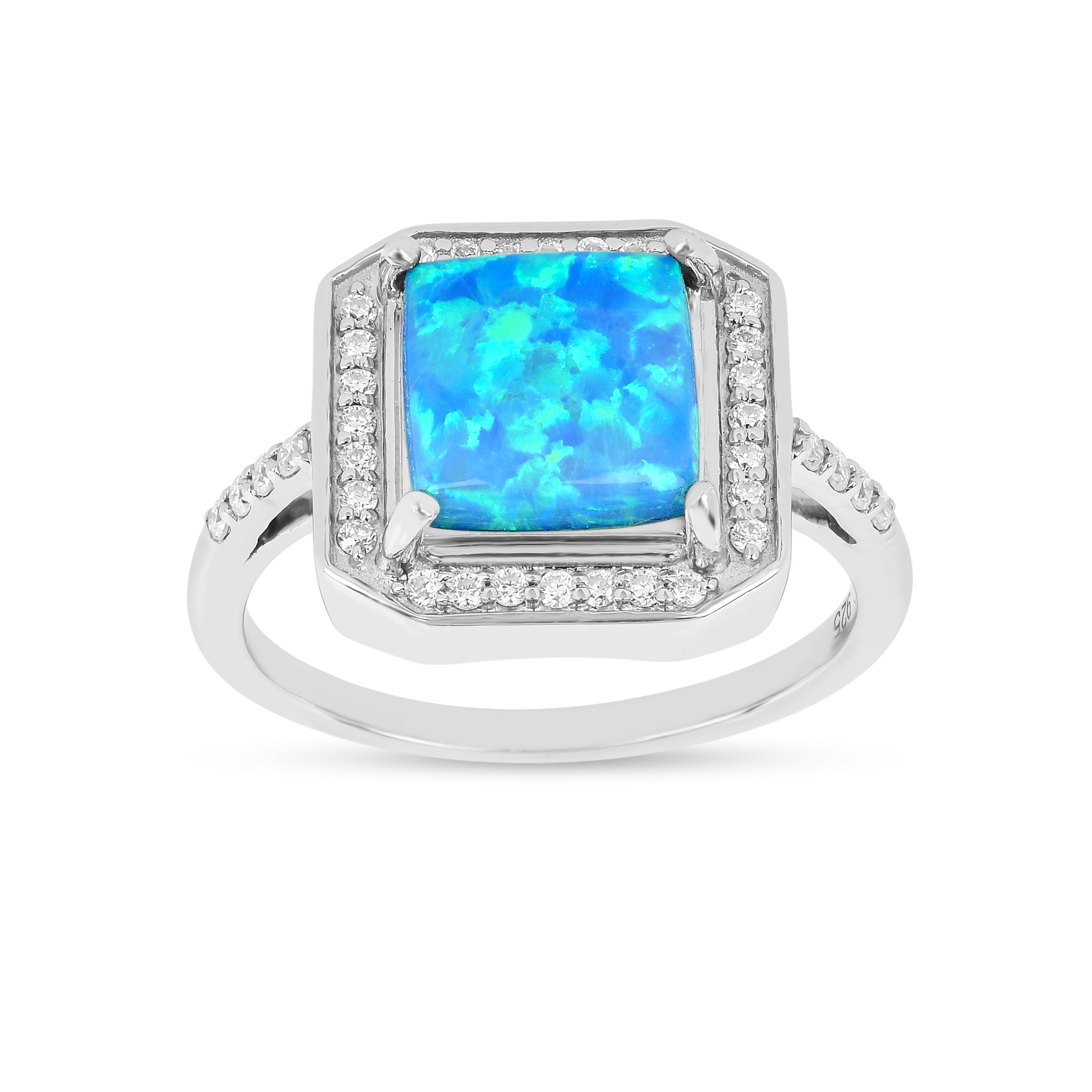 Lab Created Blue Opal Halo Ring