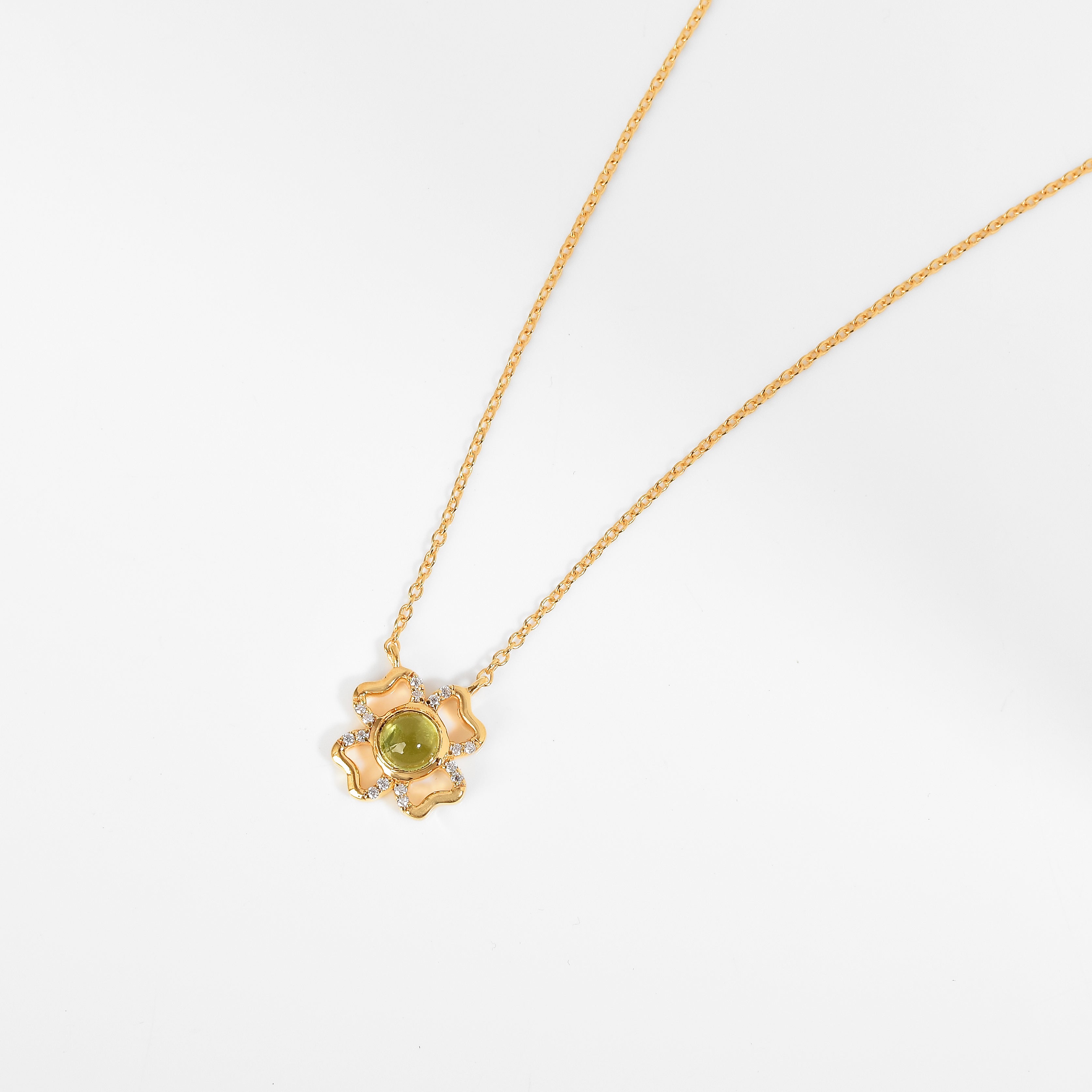 Floral Green Peridot Four Leaf Clover Necklace