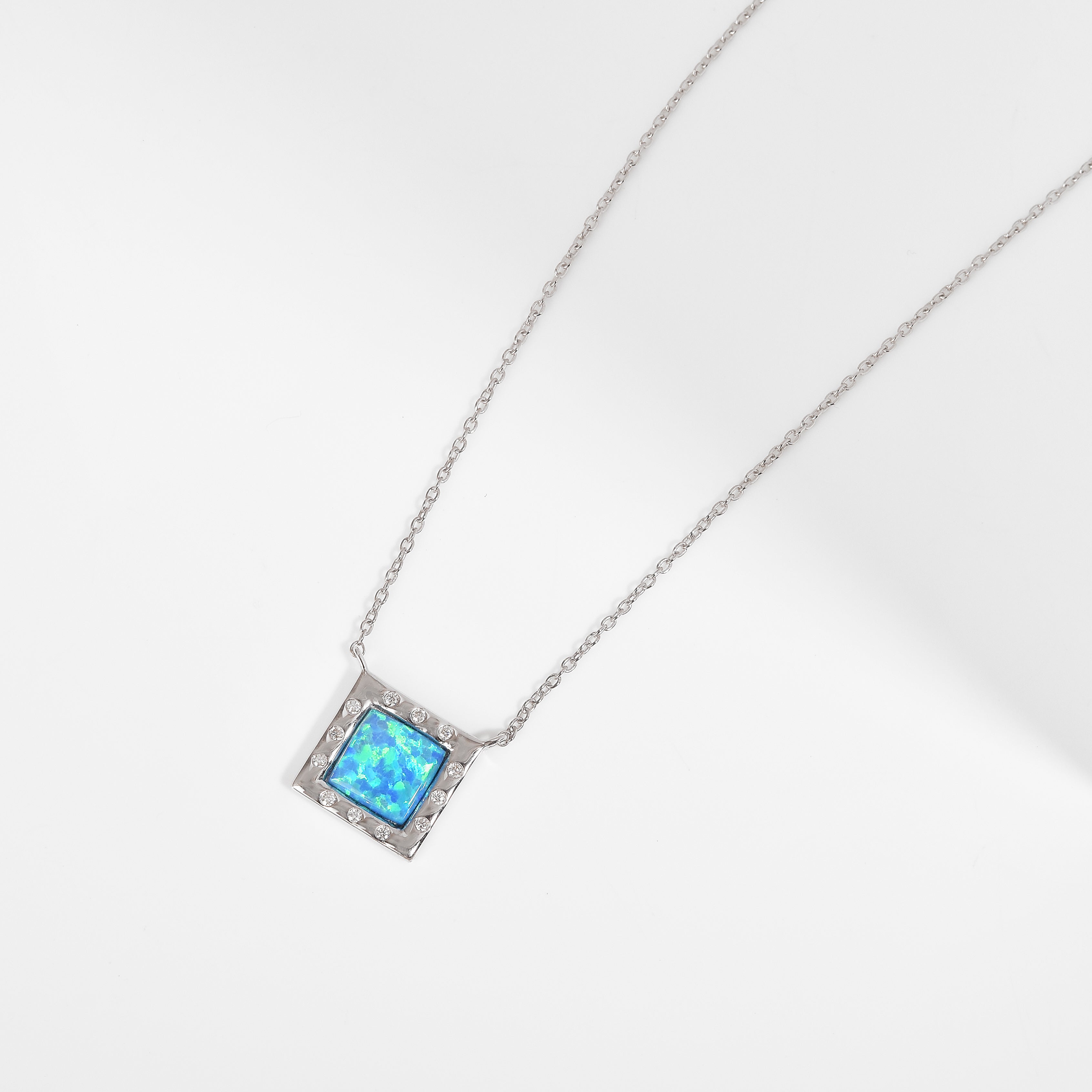Created Blue Opal Sterling Silver Pendant Necklace