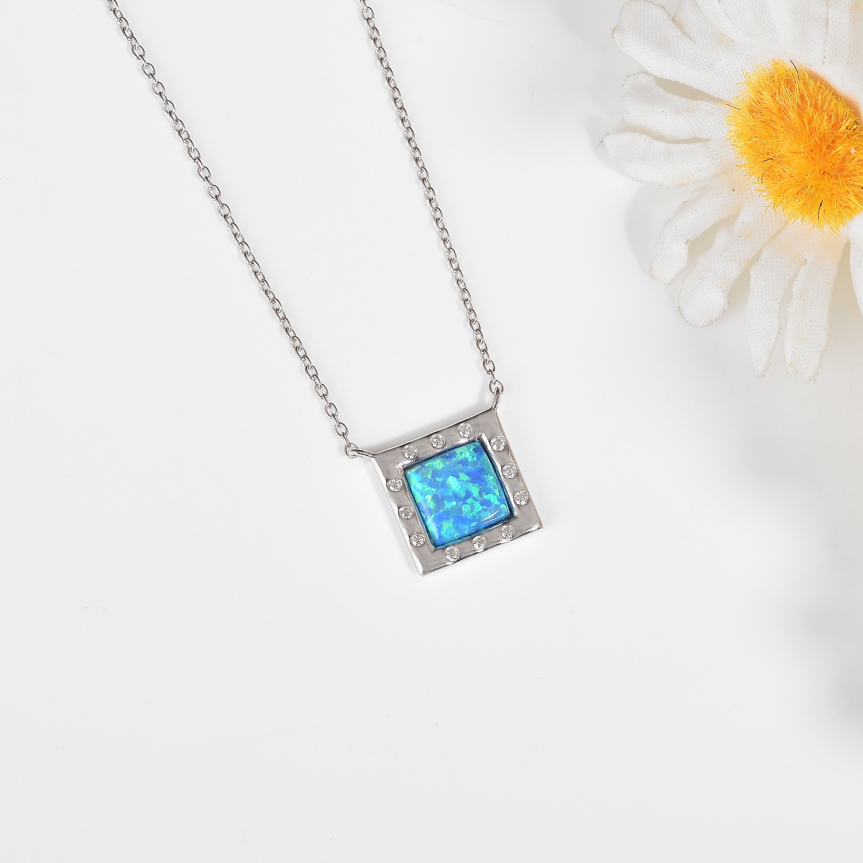 Created Blue Opal Sterling Silver Pendant Necklace