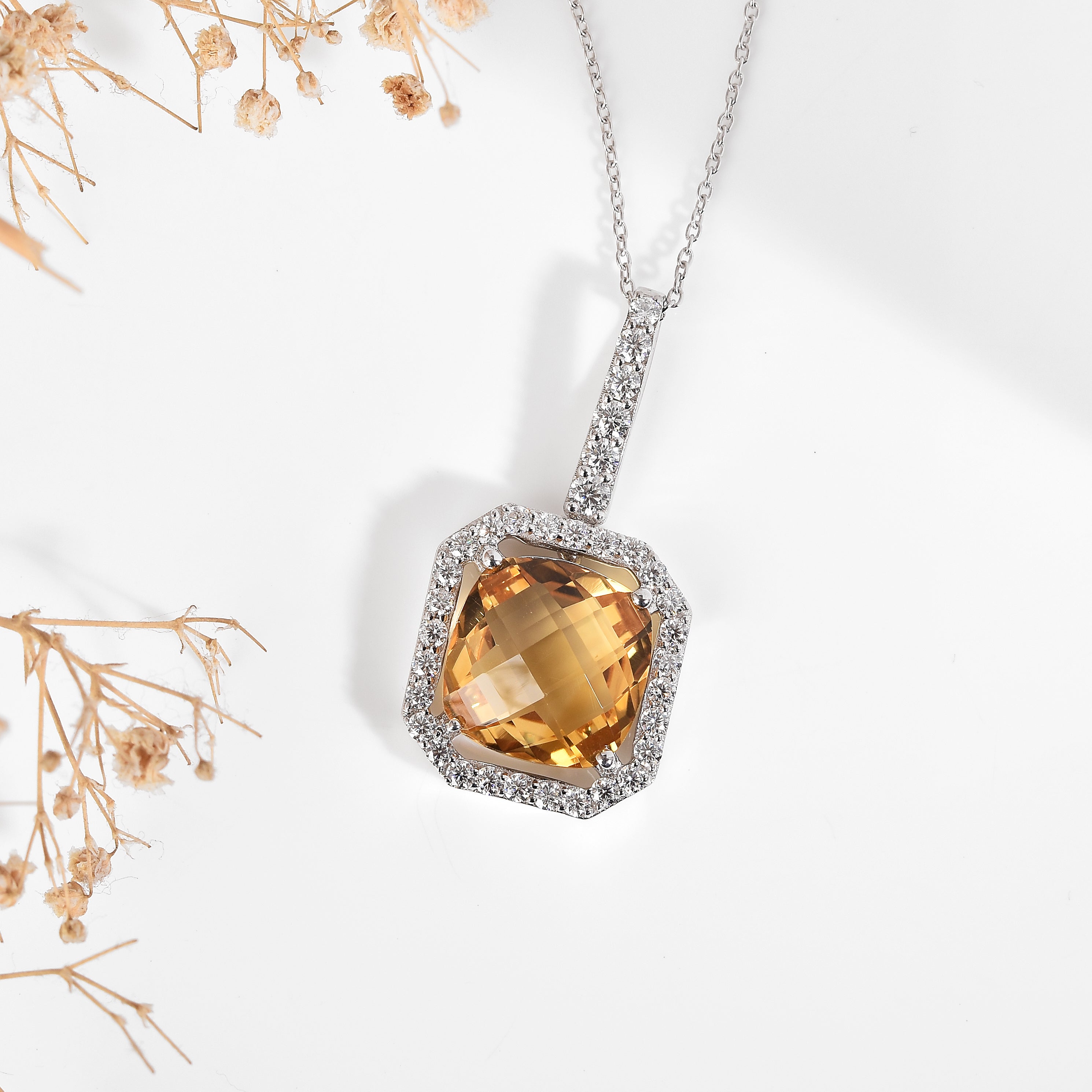 Natural Yellow Briolette Cut Citrine Pendant Necklace