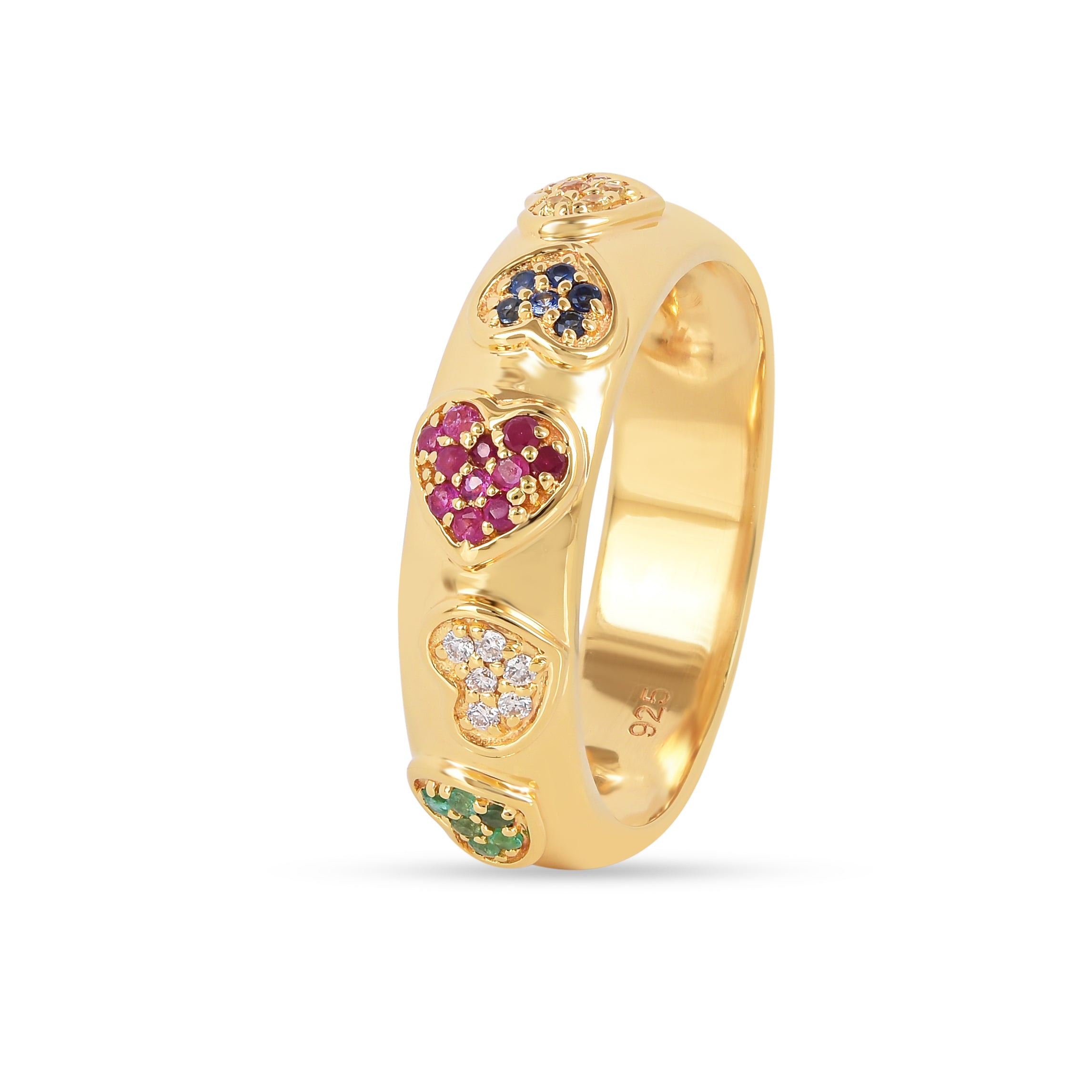 22k Gold Vermeil Diamond and Multi-Gemstone Heart Band Ring