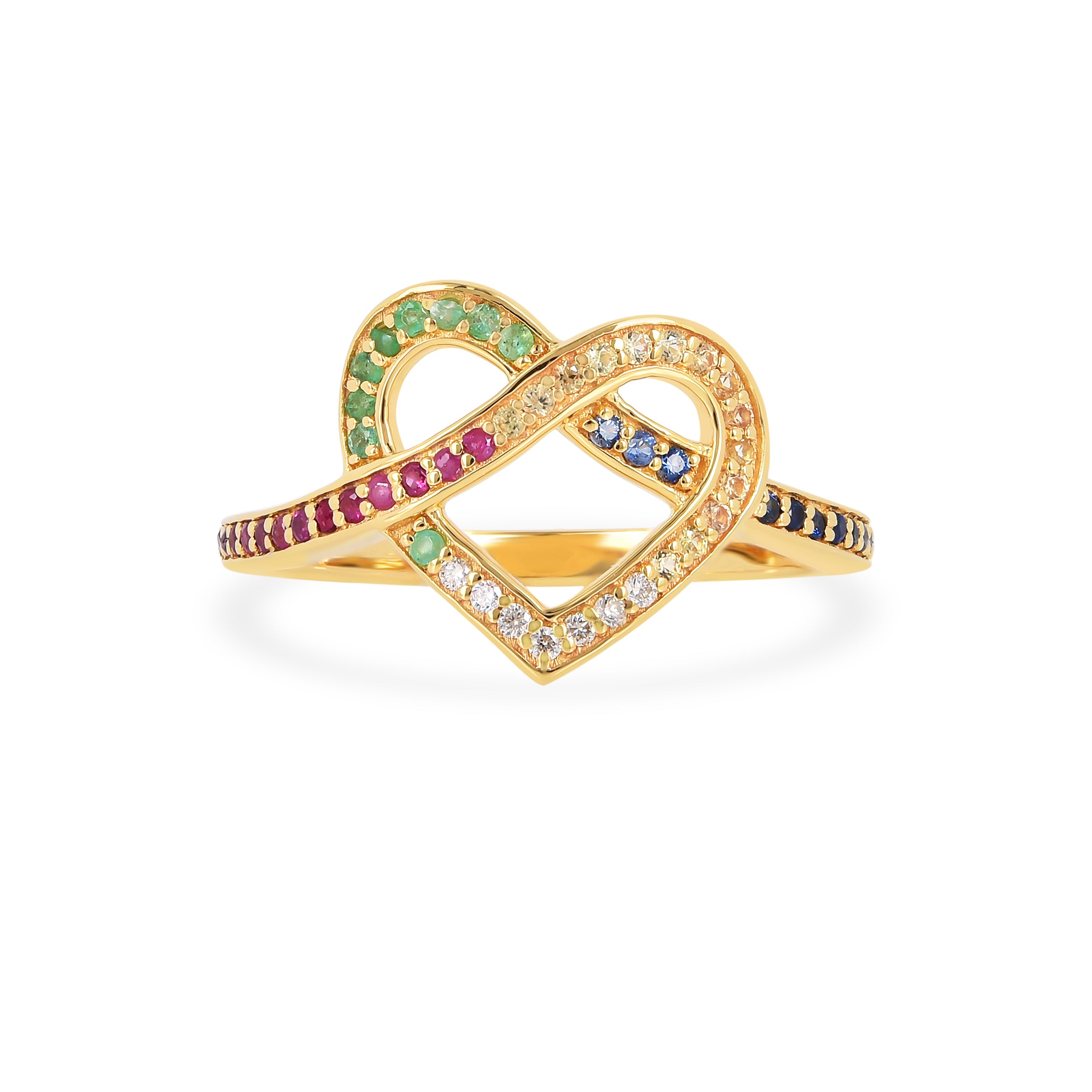 22k Gold Vermeil Diamond and Multi-Gemstone Infinity Heart Ring