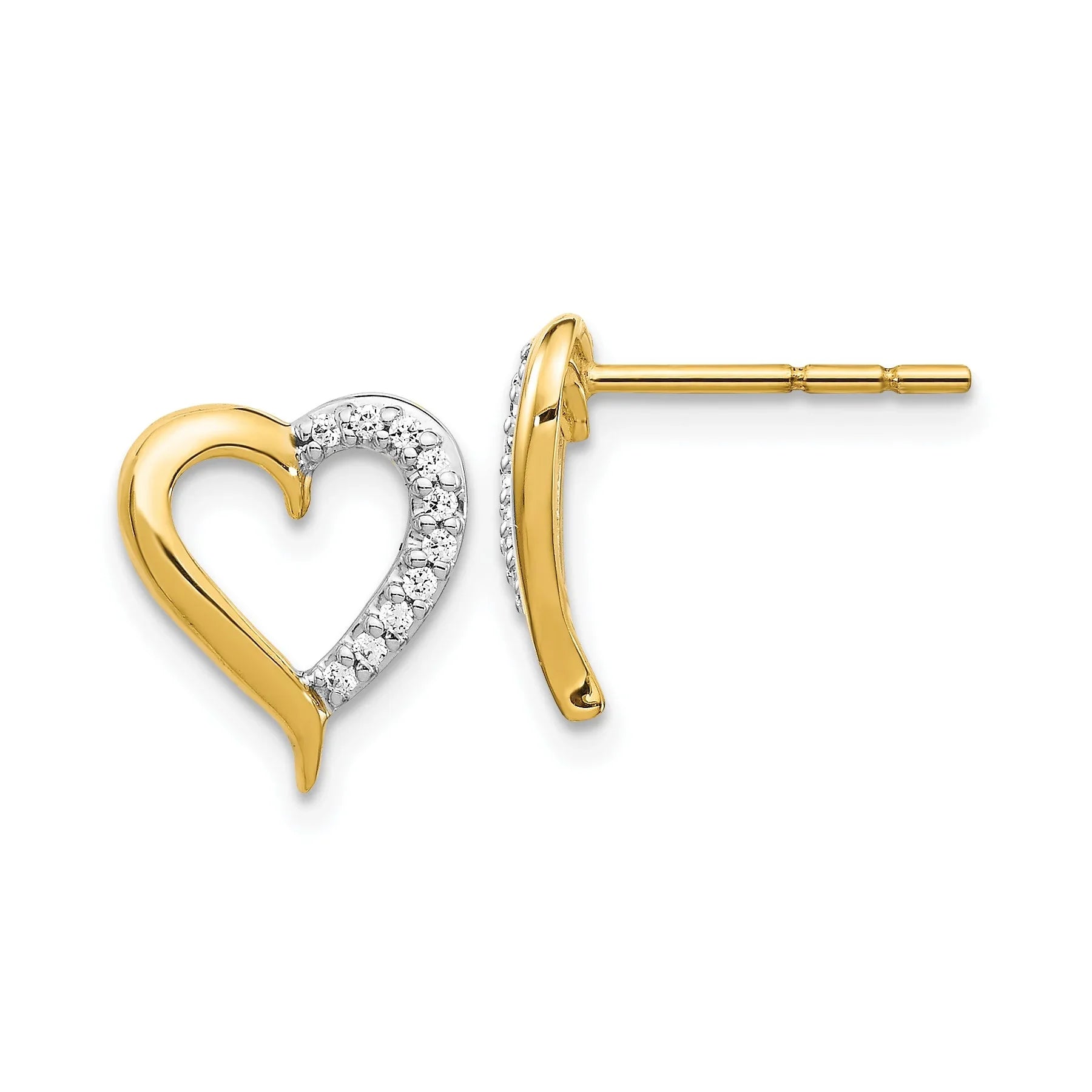 Aros con forma de corazón abierto y diamantes cultivados en laboratorio en oro amarillo de 14 k