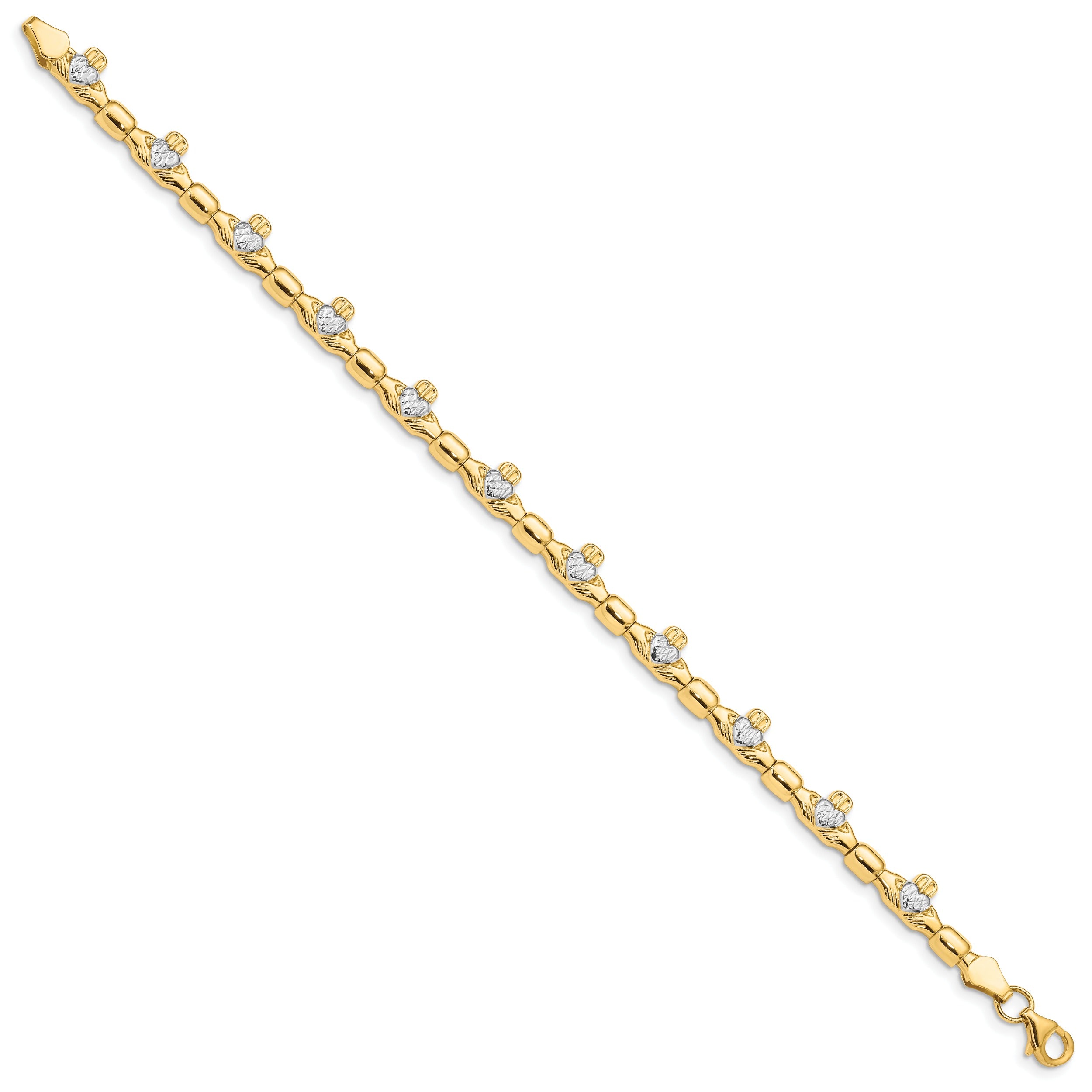 14K Gold Diamond-cut Claddagh Link Bracelet Fine Color Jewels claddagh bangle, claddagh bracelet, claddagh bracelet gold, claddagh christening bracelets, irish claddagh bracelet, QG