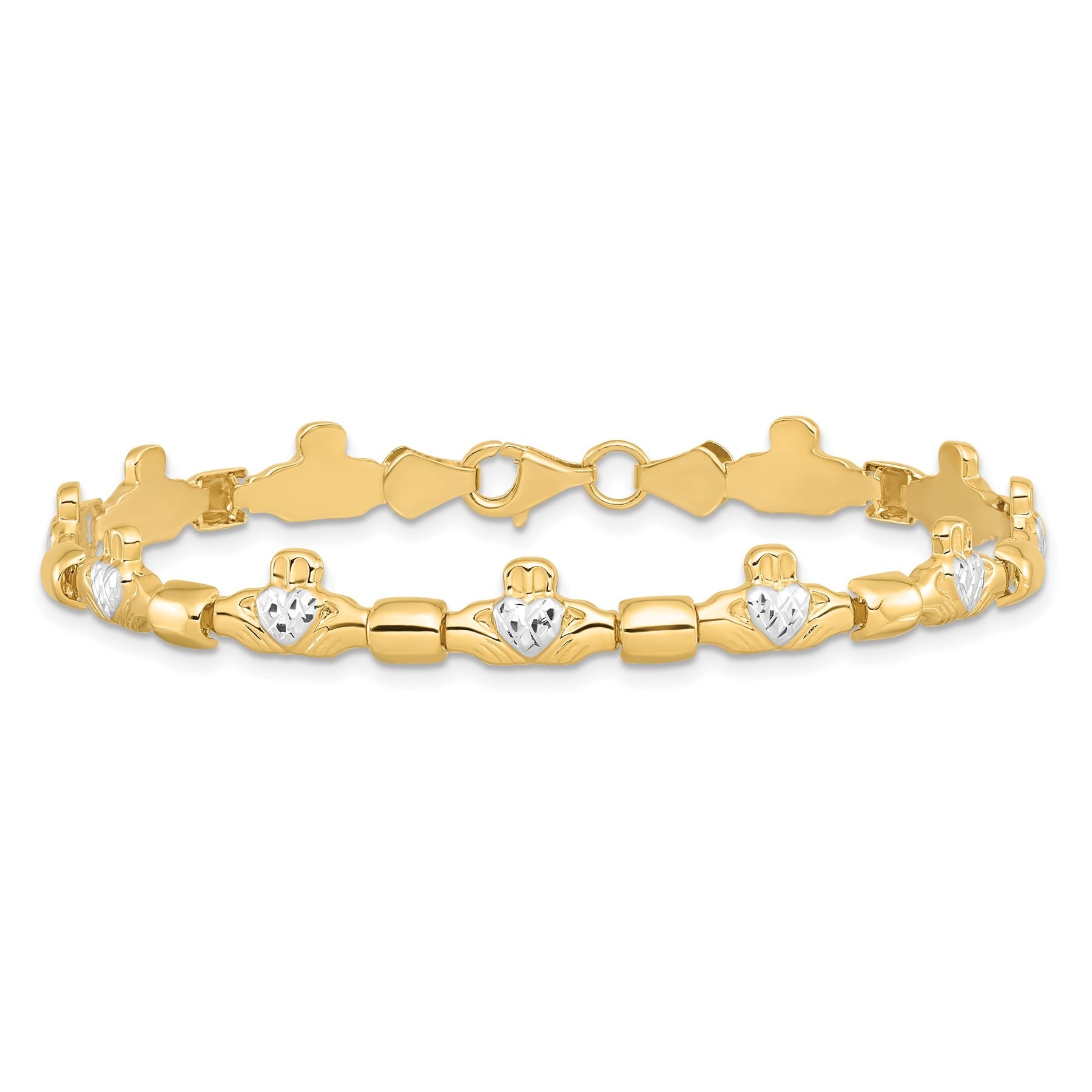 14K Gold Diamond-cut Claddagh Link Bracelet Fine Color Jewels claddagh bangle, claddagh bracelet, claddagh bracelet gold, claddagh christening bracelets, irish claddagh bracelet, QG