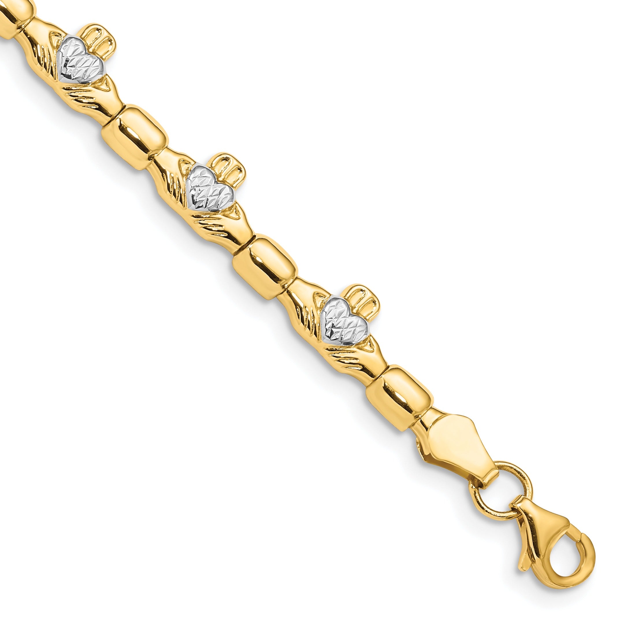 14K Gold Diamond-cut Claddagh Link Bracelet Fine Color Jewels claddagh bangle, claddagh bracelet, claddagh bracelet gold, claddagh christening bracelets, irish claddagh bracelet, QG