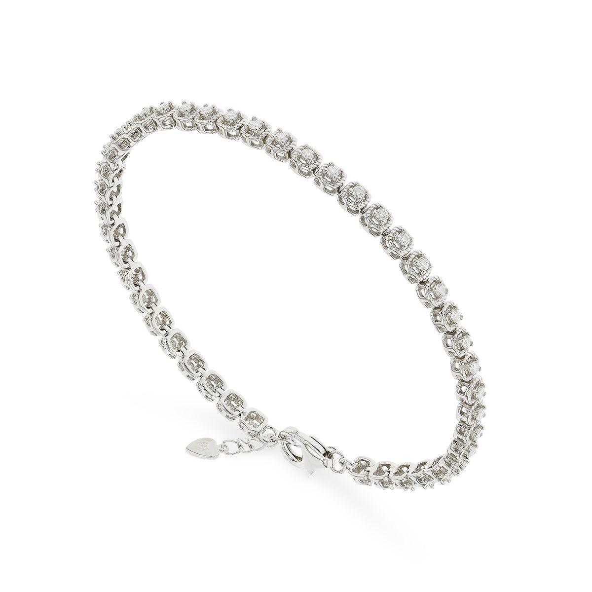 Tennis Moissanite Bracelet White Rhodium Plated Sterling Silver Adjustable Chain White Jewlery For Teen Work Wear Bracelet Best Gift For Her - FineColorJewels