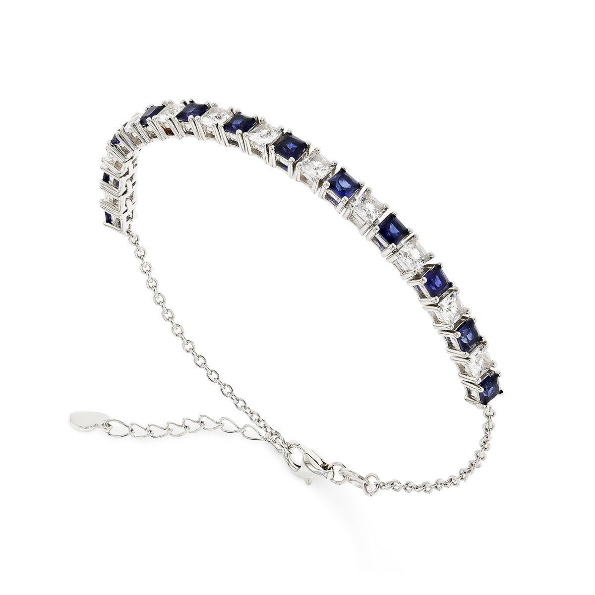 Blue White Tennis Bracelet Lab-Grown Blue and White Square Sapphire Bracelet - FineColorJewels